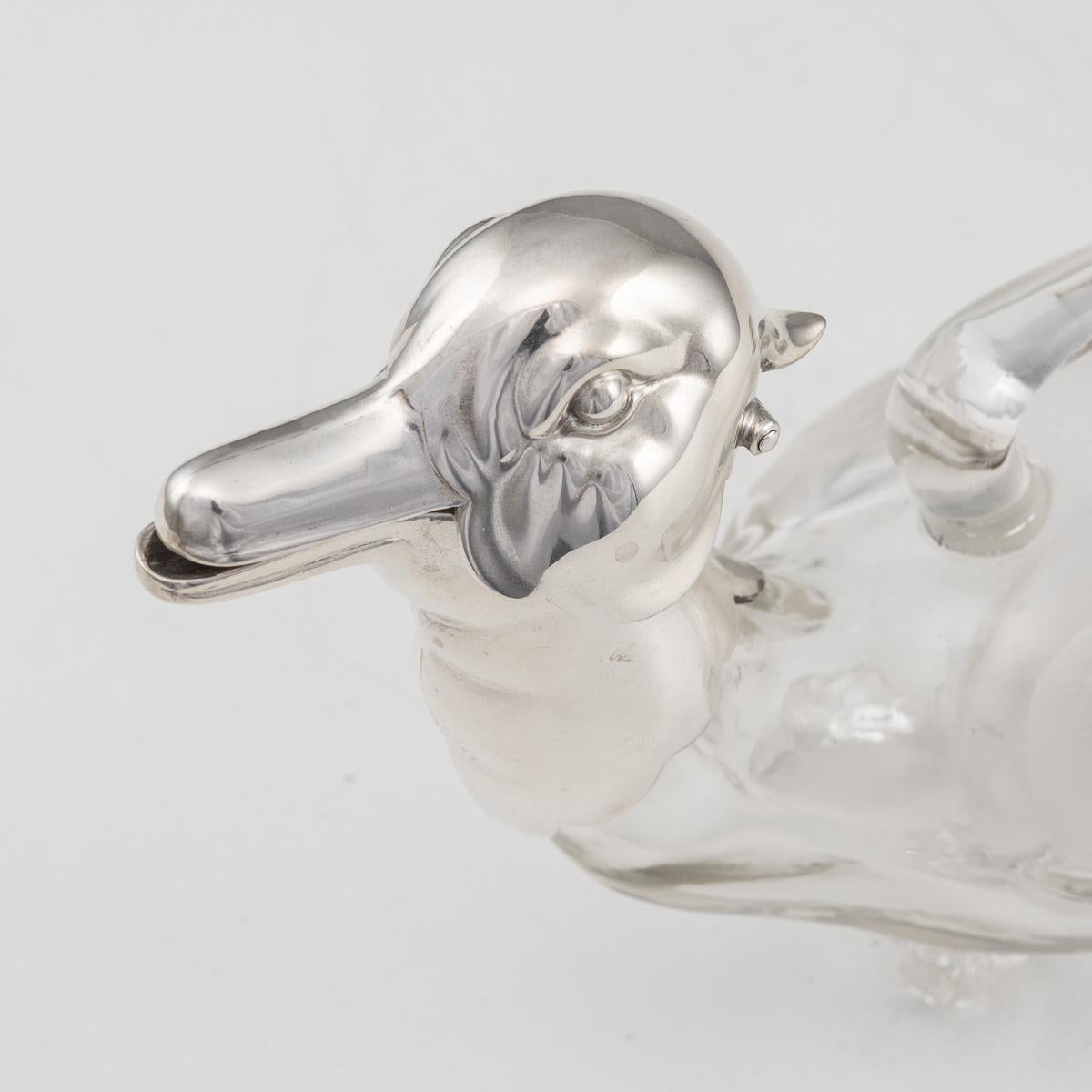 20th Century Silver Plated & Glass Duck Shaped Claret Jug, c.1960 For Sale 10