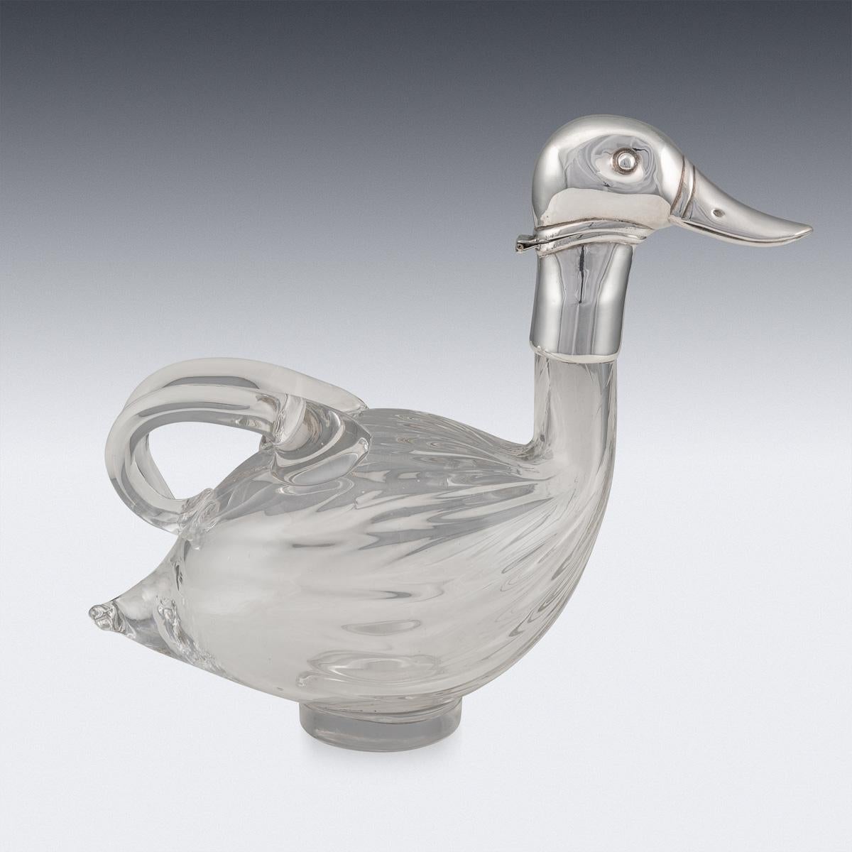 Unknown 20th Century Silver Plated & Glass Duck Shaped Claret Jug, c.1960