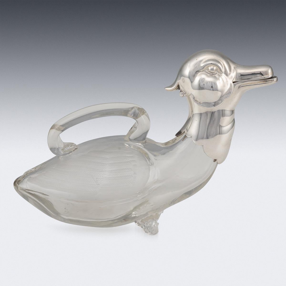Unknown 20th Century Silver Plated & Glass Duck Shaped Claret Jug, c.1960 For Sale