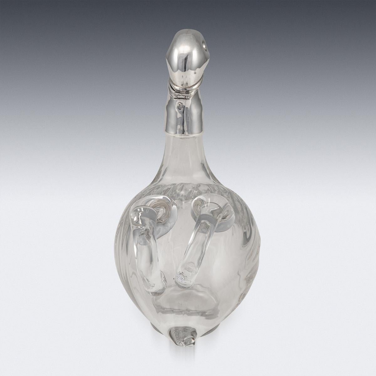 20th Century Silver Plated & Glass Duck Shaped Claret Jug, c.1960 In Good Condition In Royal Tunbridge Wells, Kent