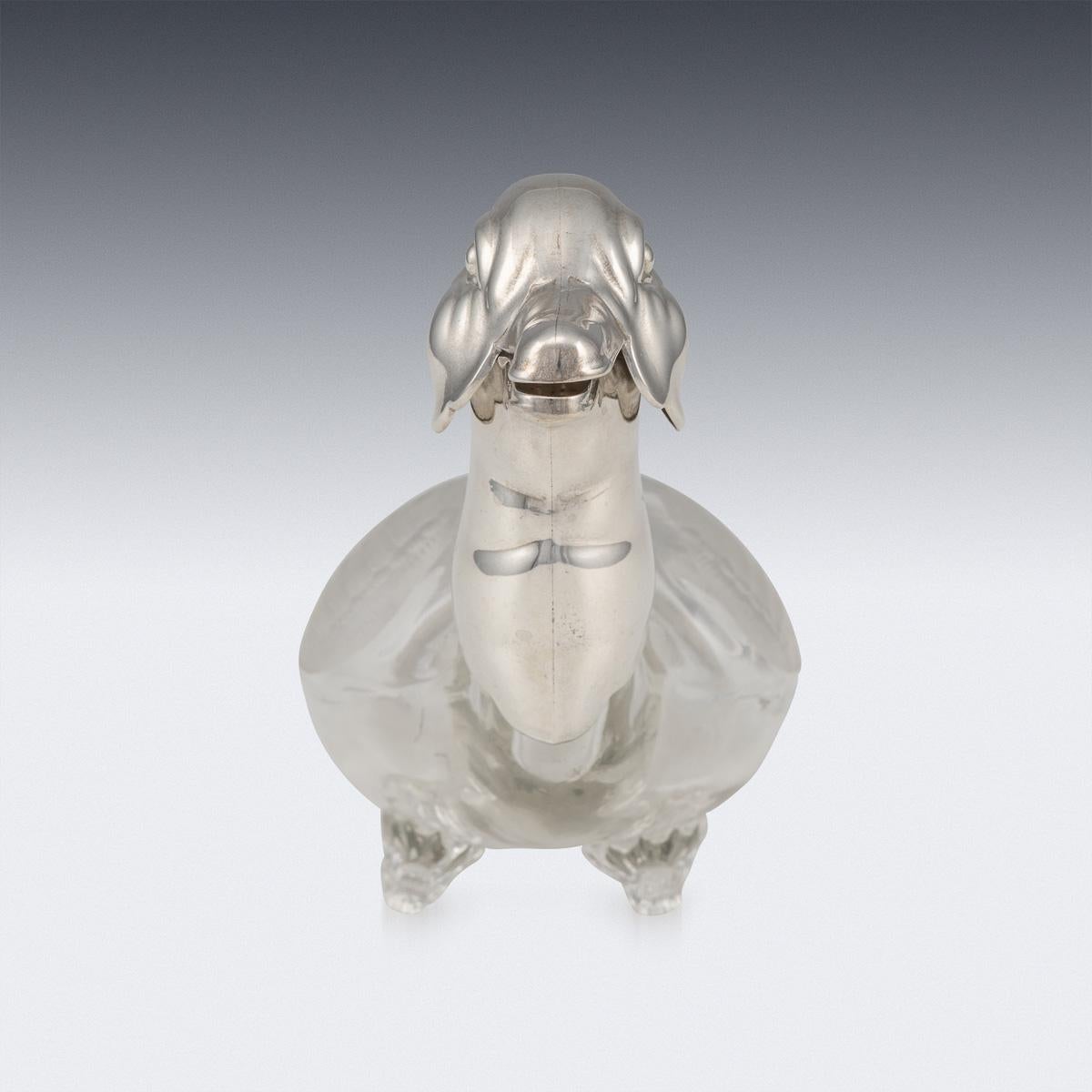 20th Century Silver Plated & Glass Duck Shaped Claret Jug, c.1960 For Sale 1