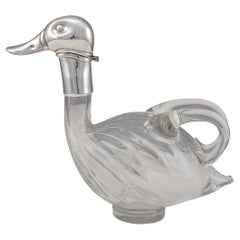 Vintage 20th Century Silver Plated & Glass Duck Shaped Claret Jug, c.1960