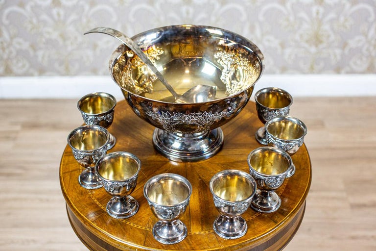 20th-Century Silver-Plated Punch Bowl and Cups For Sale 6