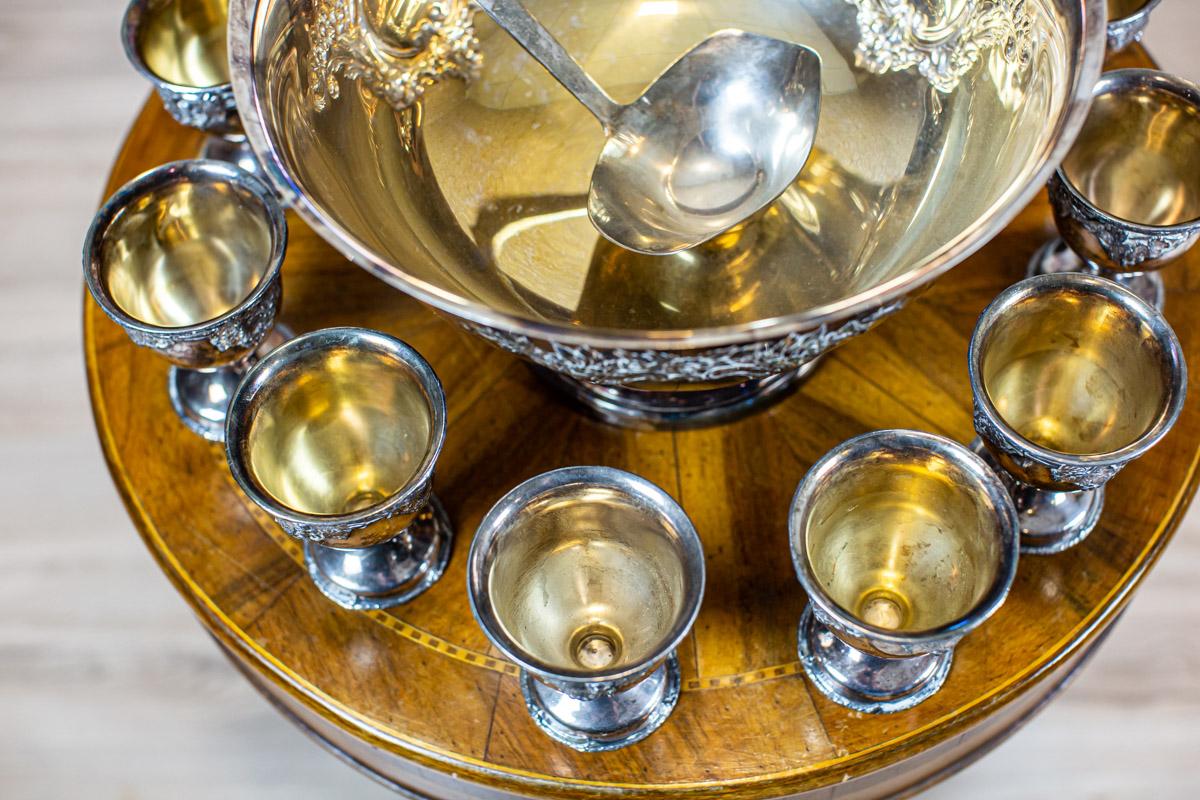 20th-Century Silver-Plated Punch Bowl and Cups For Sale 4