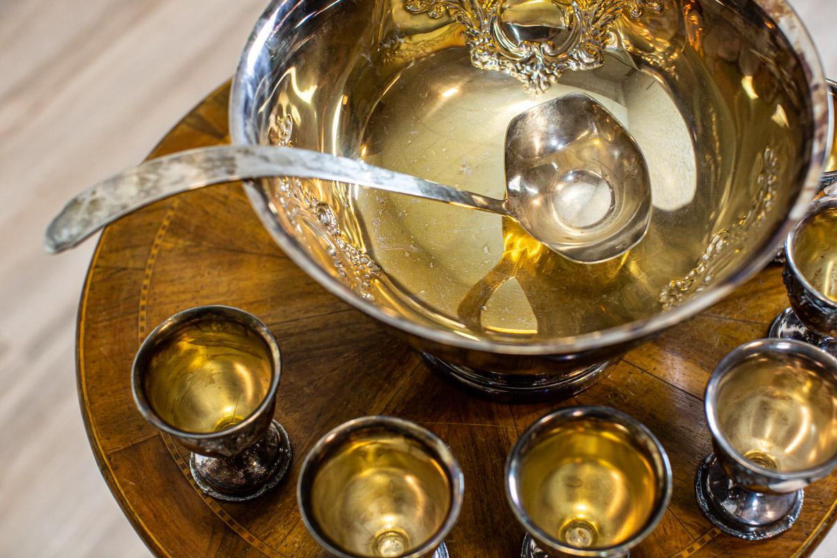 20th-Century Silver-Plated Punch Bowl and Cups For Sale 6