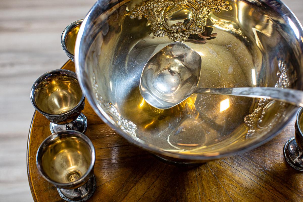20th-Century Silver-Plated Punch Bowl and Cups For Sale 7