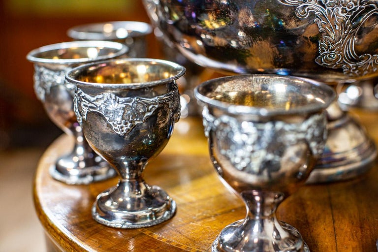 20th-Century Silver-Plated Punch Bowl and Cups For Sale 13