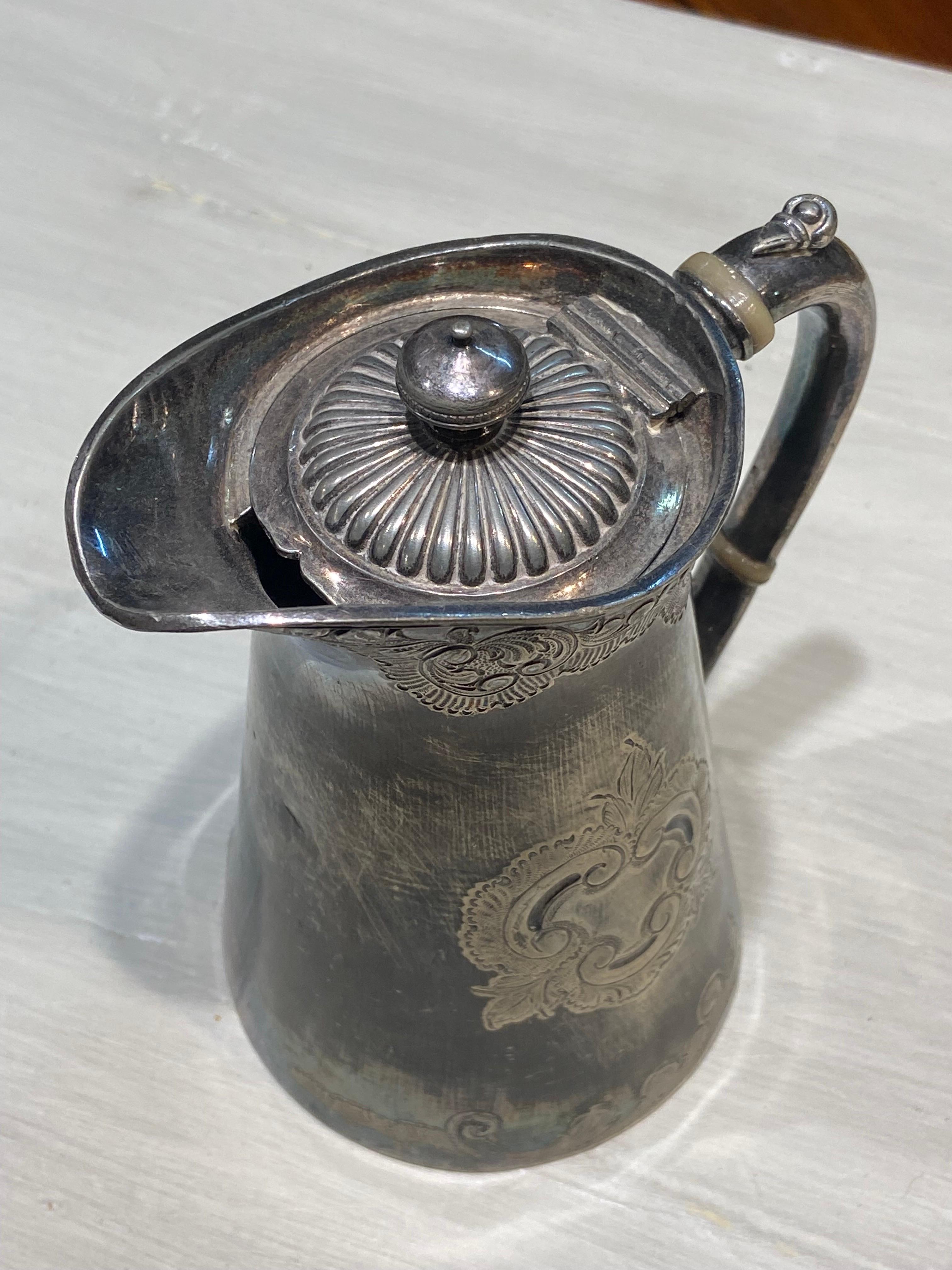 British 20th Century Silver Plated Small Engraved Tea Pot Stamped at the Bottom For Sale