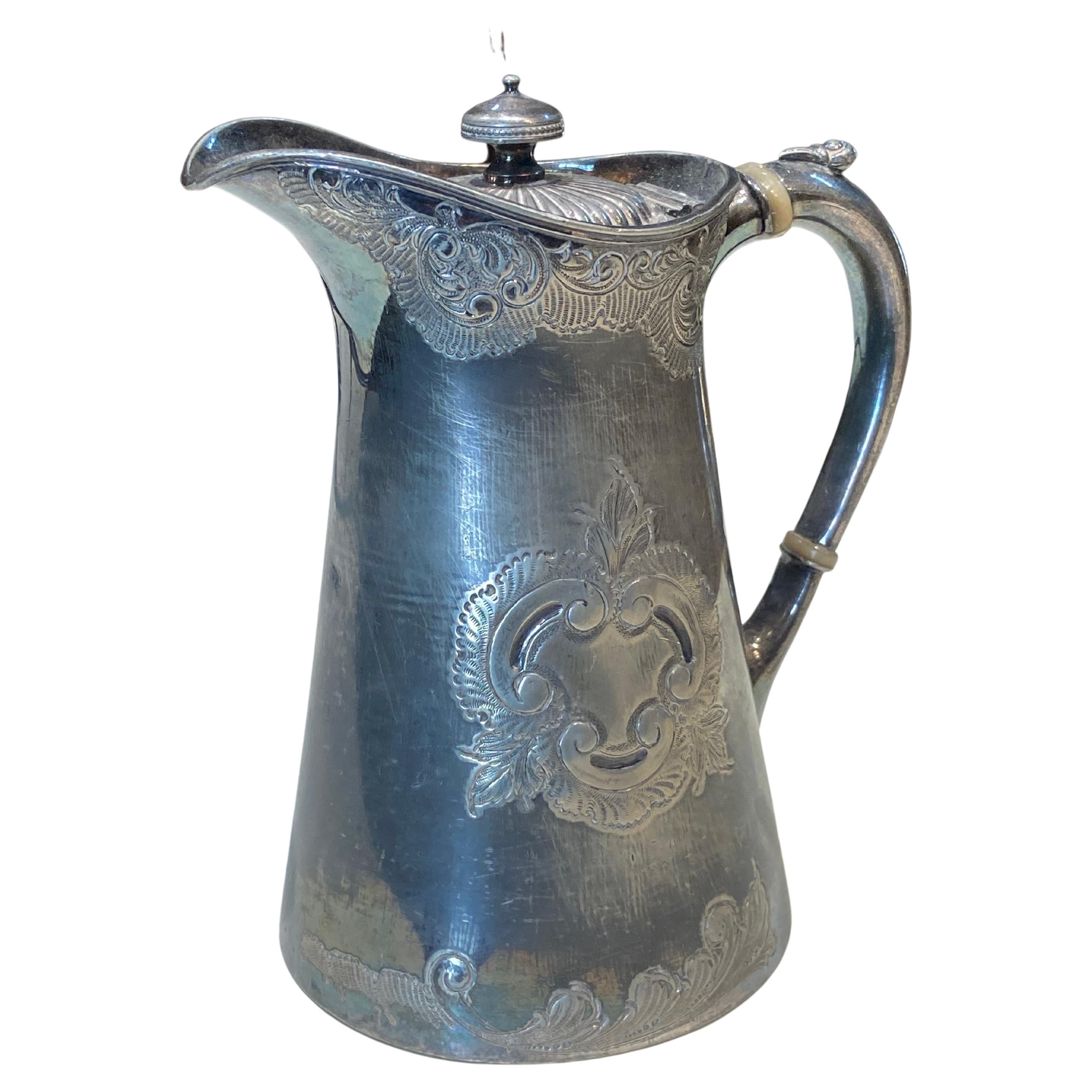 20th Century Silver Plated Small Engraved Tea Pot Stamped at the Bottom For Sale