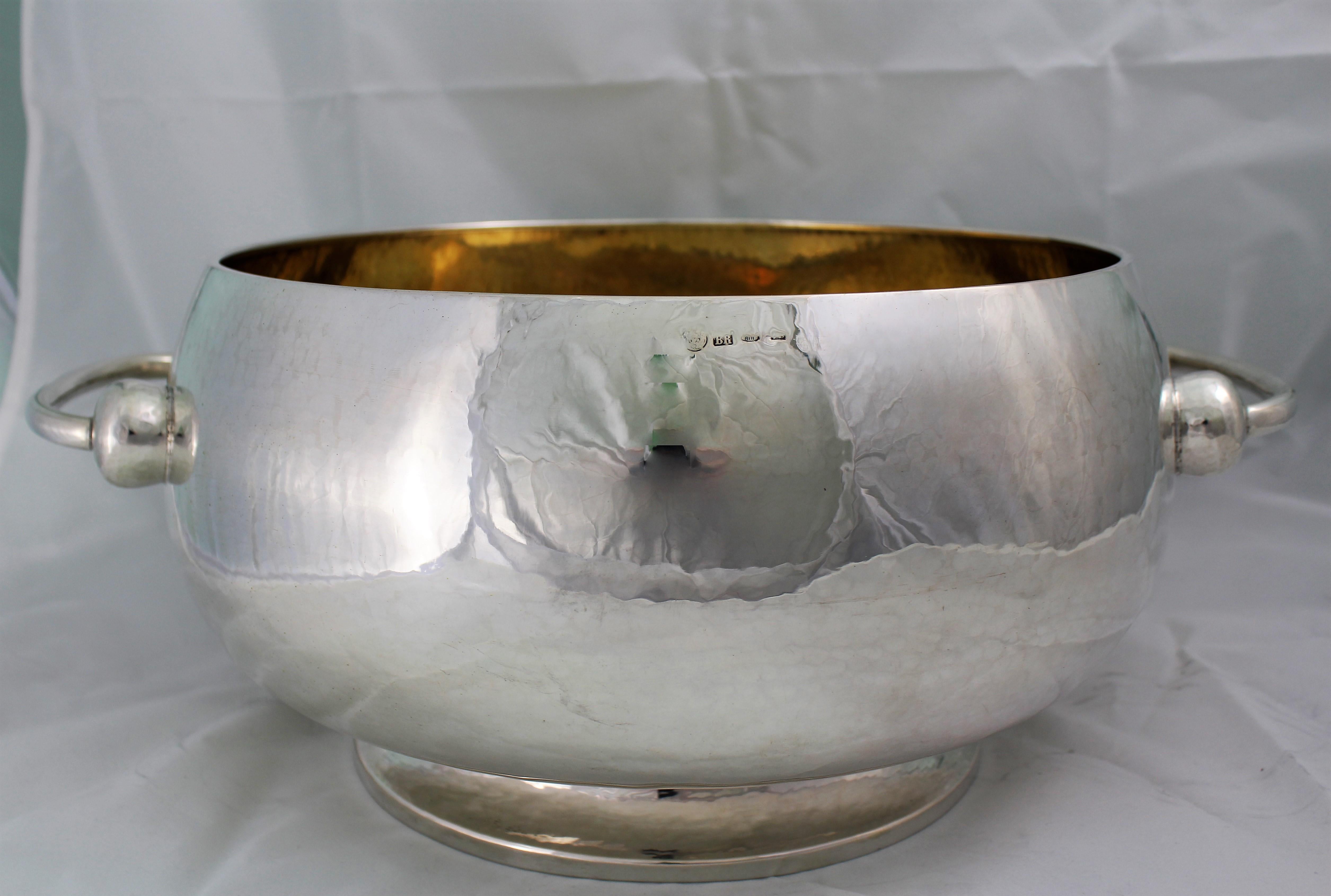 Hammered 20th Century Silver Punch Bowl by Brandimarte Florence, Italy, 1970s For Sale