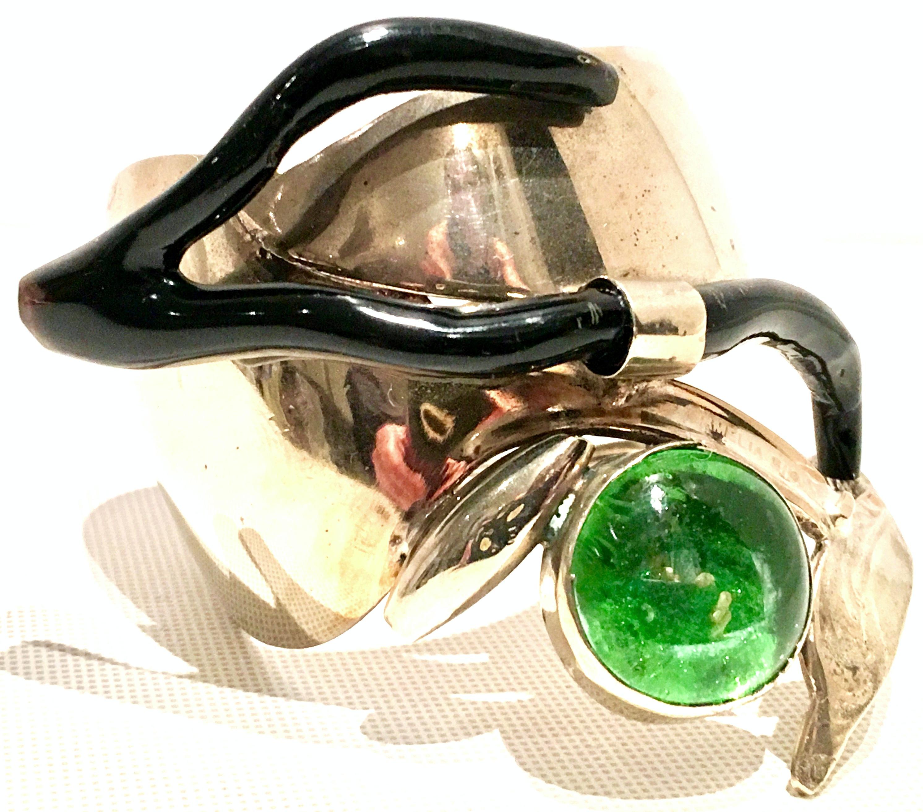 20th Century Silver Spoon Glass & Faux Coral Studio Cuff Bracelet 1