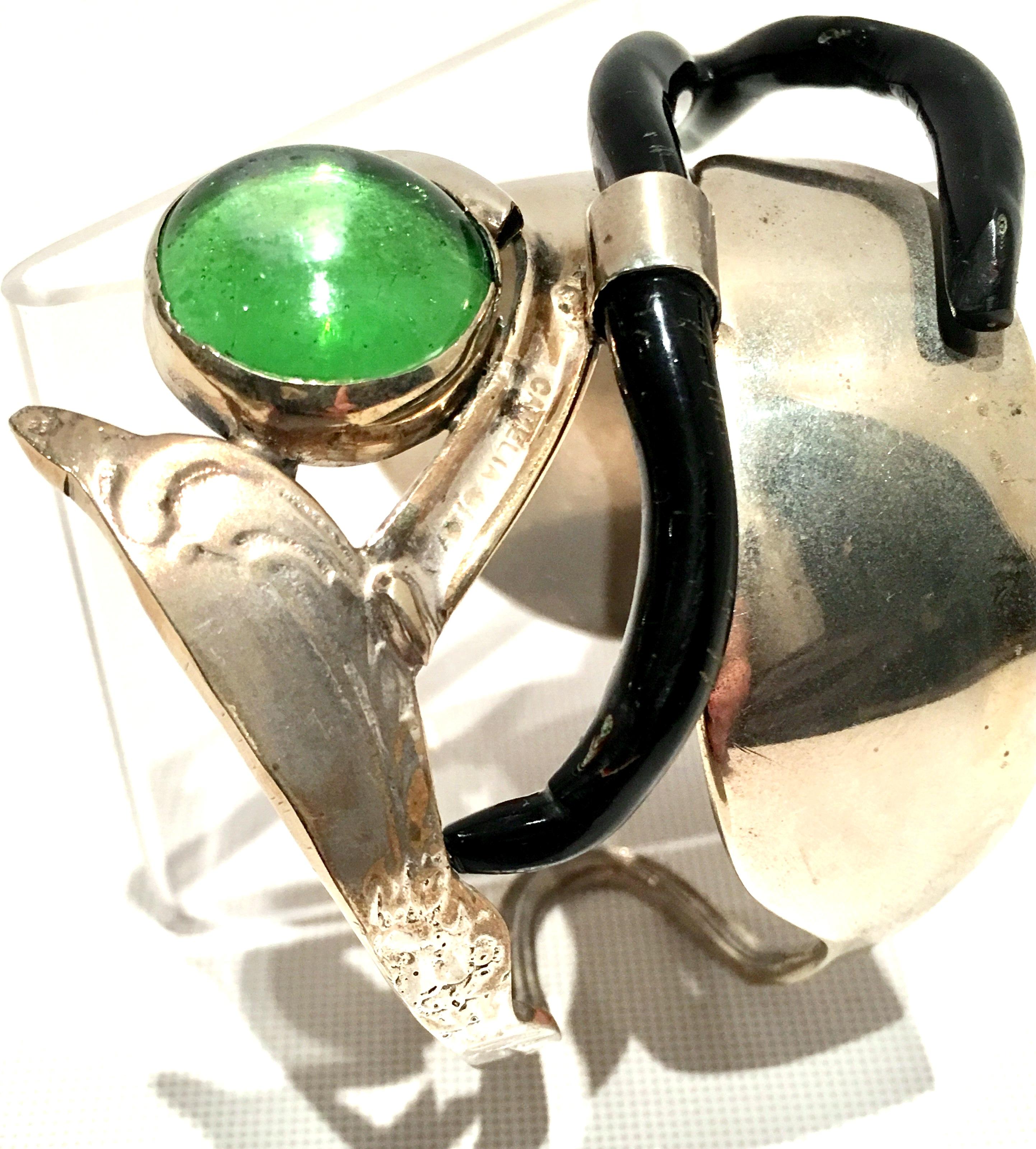 20th Century Silver Spoon Glass & Faux Coral Studio Cuff Bracelet 3