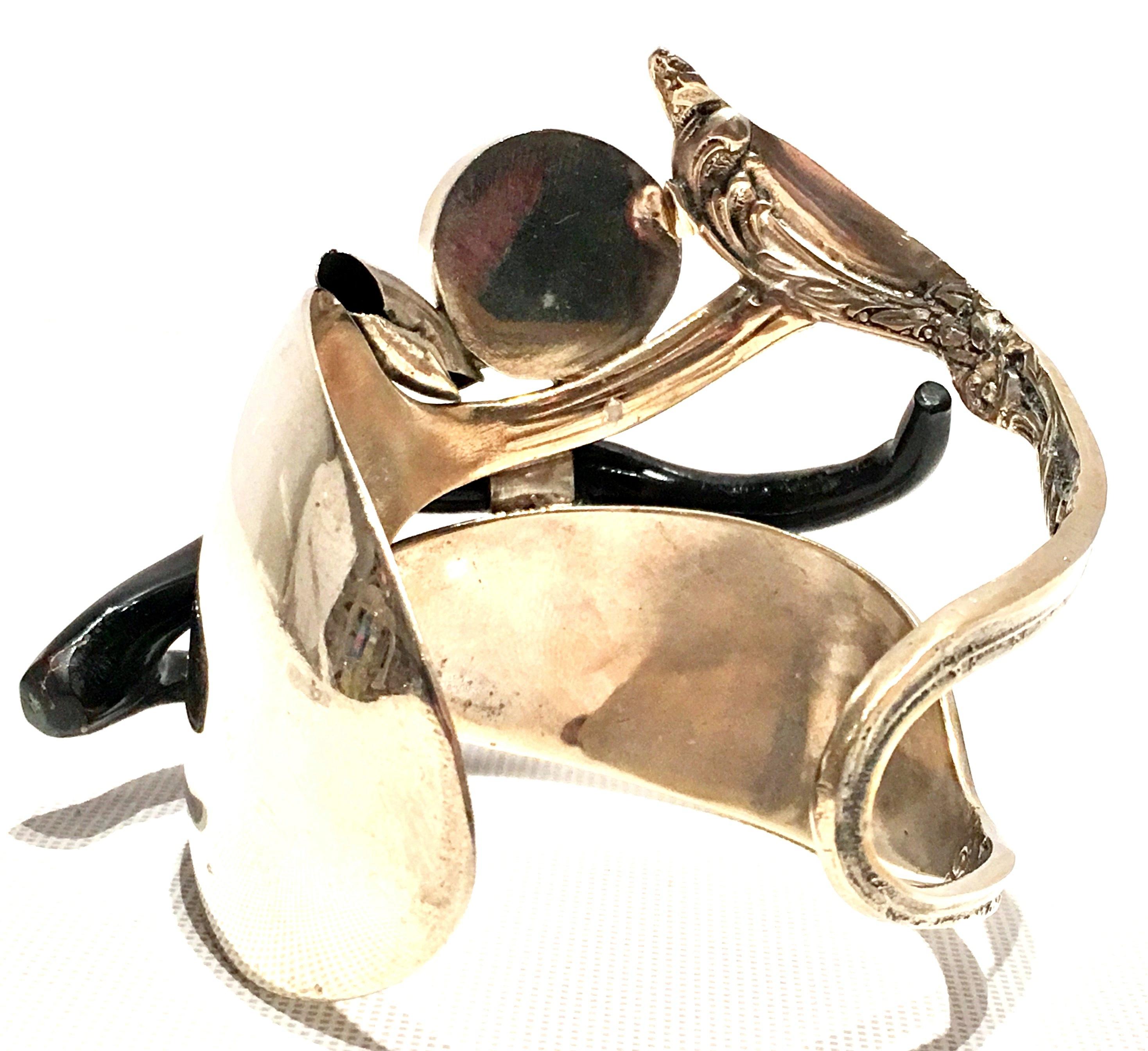 20th Century Silver Spoon Glass & Faux Coral Studio Cuff Bracelet 2
