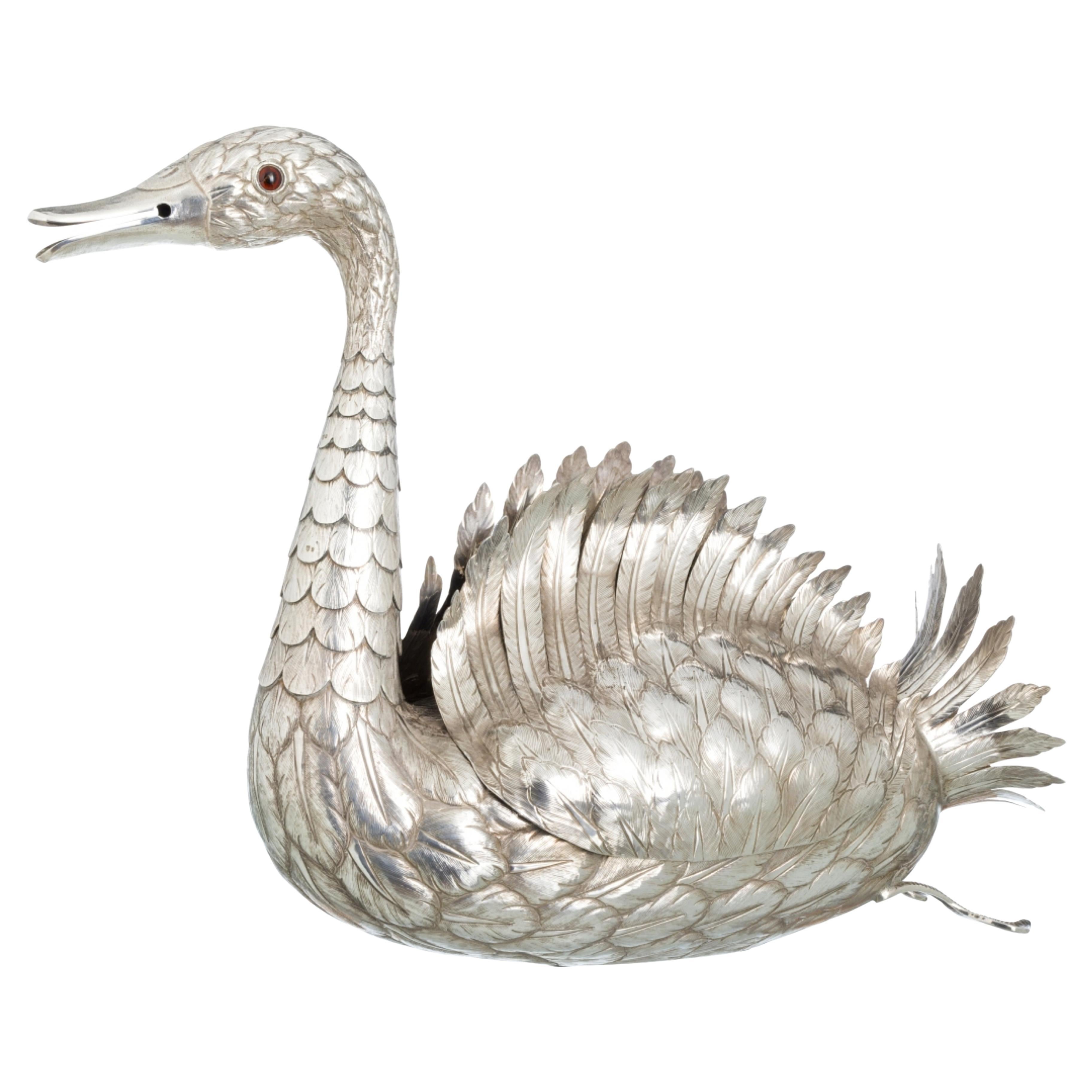20th Century SILVER SWAN FLOWER BOX