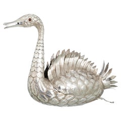 20th Century SILVER SWAN FLOWER BOX