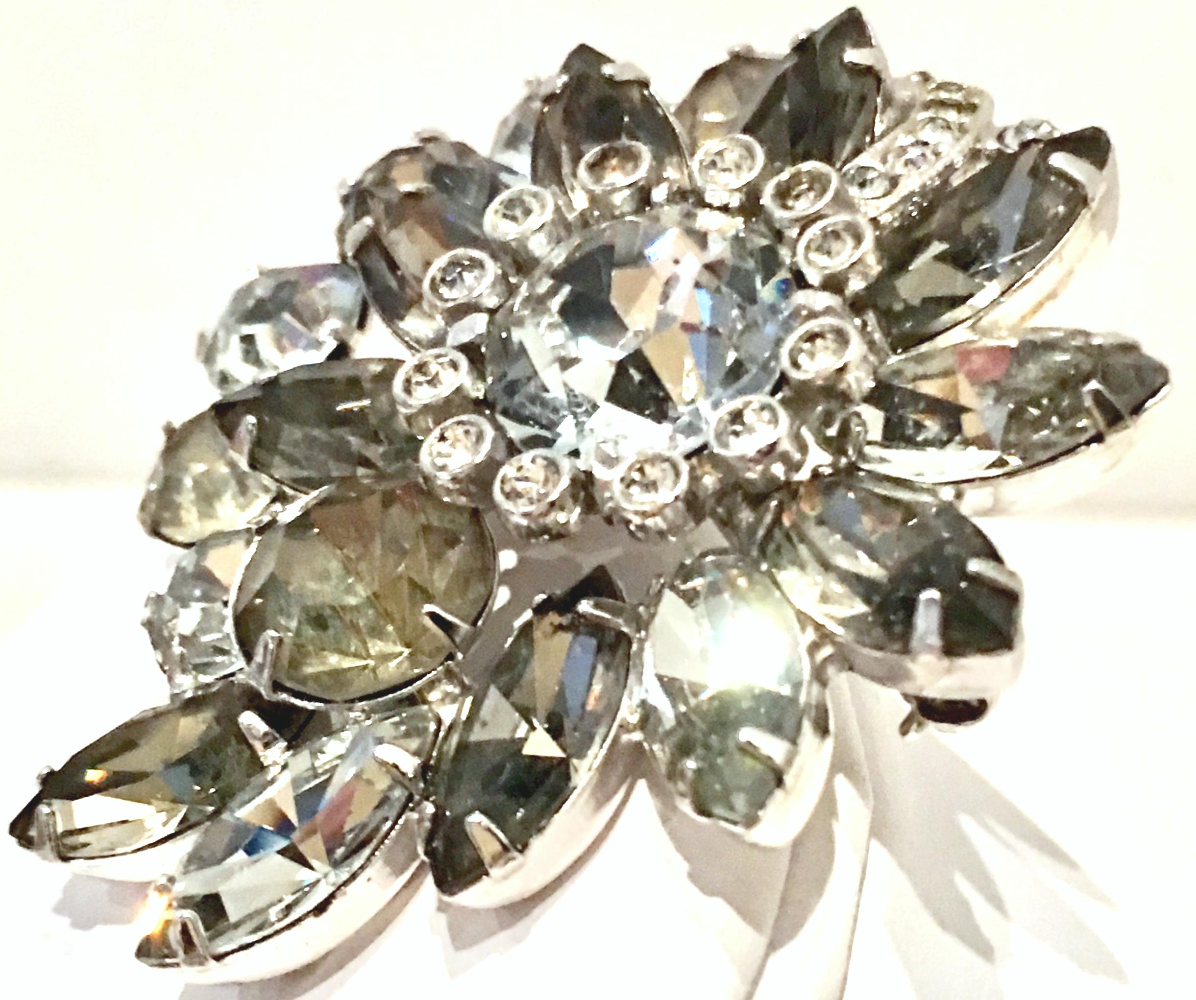 20th Century Silver & Swarovski Crystal Abstract Floral Brooch By, Eisenberg Ice In Good Condition For Sale In West Palm Beach, FL
