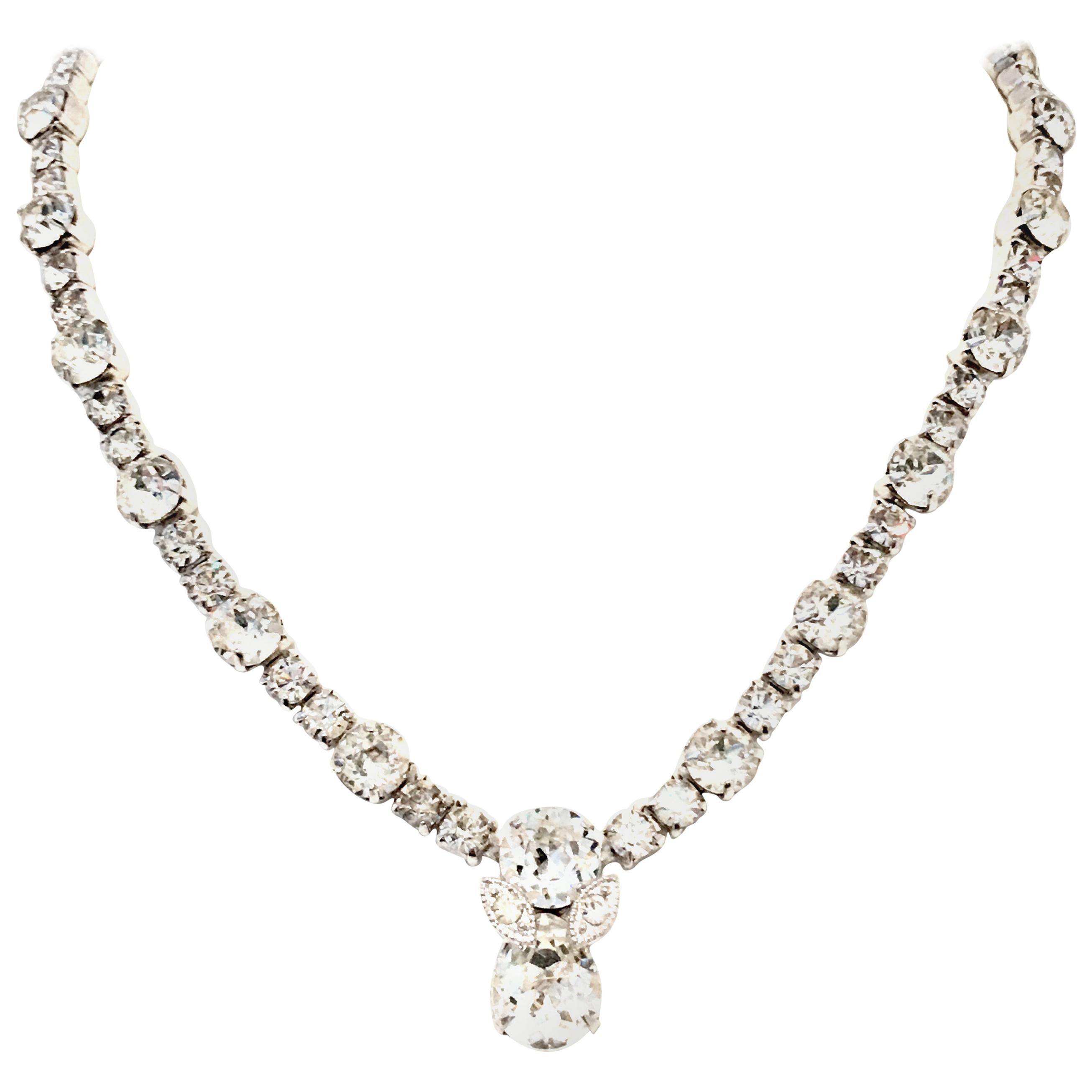 20th Century Silver & Swarovski Crystal Choker Style Necklace By, Eisenberg For Sale