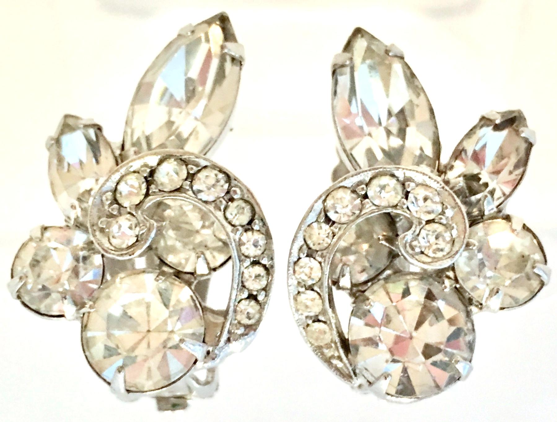 20th Century Pair of  Swarovski Crystal Clear Rhinestone Earrings By, Eisenberg. These brilliant crystal clear Swarovski prong set in rhodium plate silver feature the iconic 