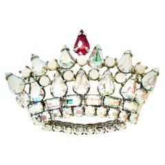 20th Century Silver, Swarovski Crystal & Pearl Dimensional "Crown" Brooch