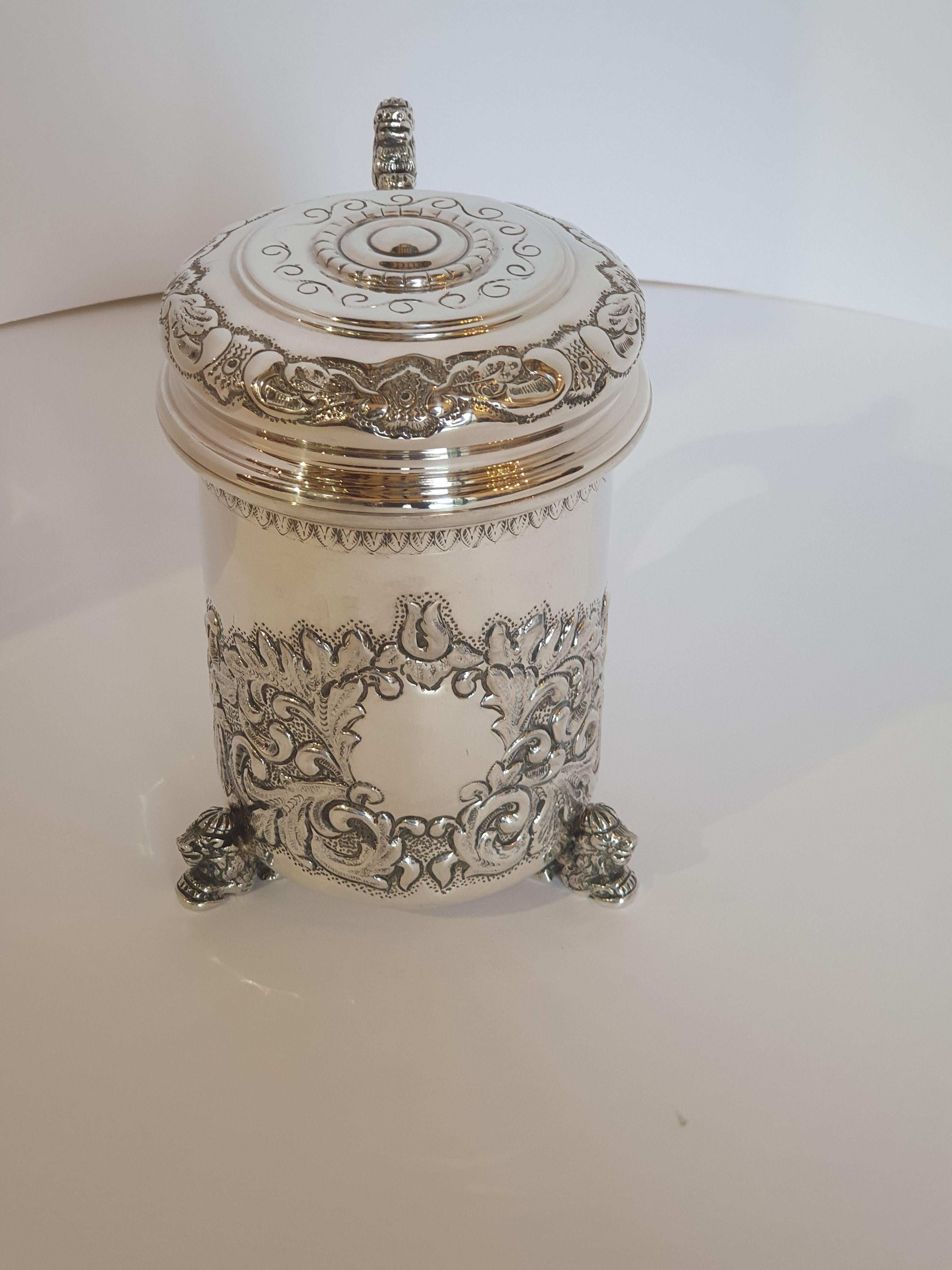 Victorian 20th Century Silver Tankard with Figural Lion Accents, Hungary, 1996 For Sale