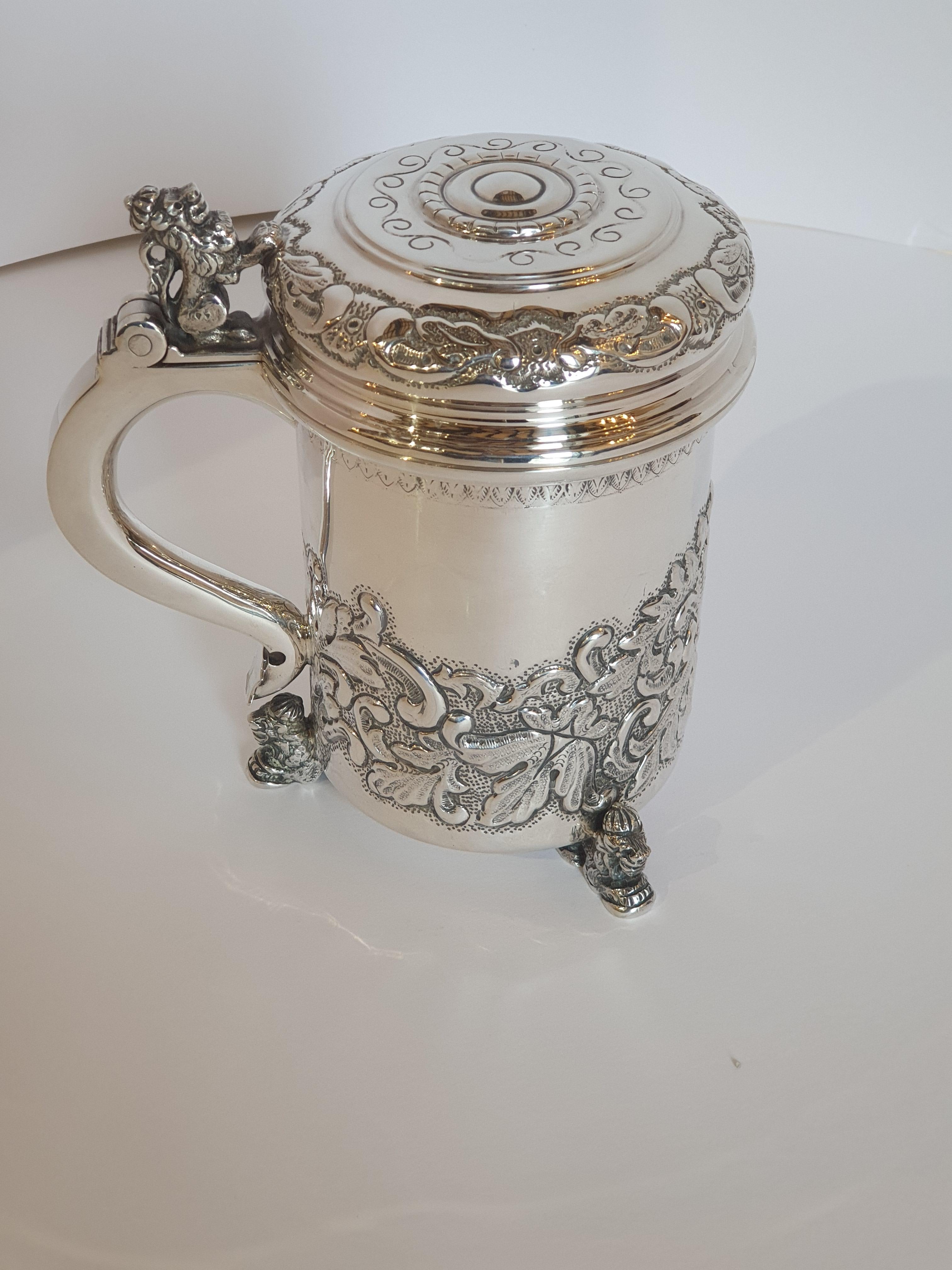 Hungarian 20th Century Silver Tankard with Figural Lion Accents, Hungary, 1996 For Sale