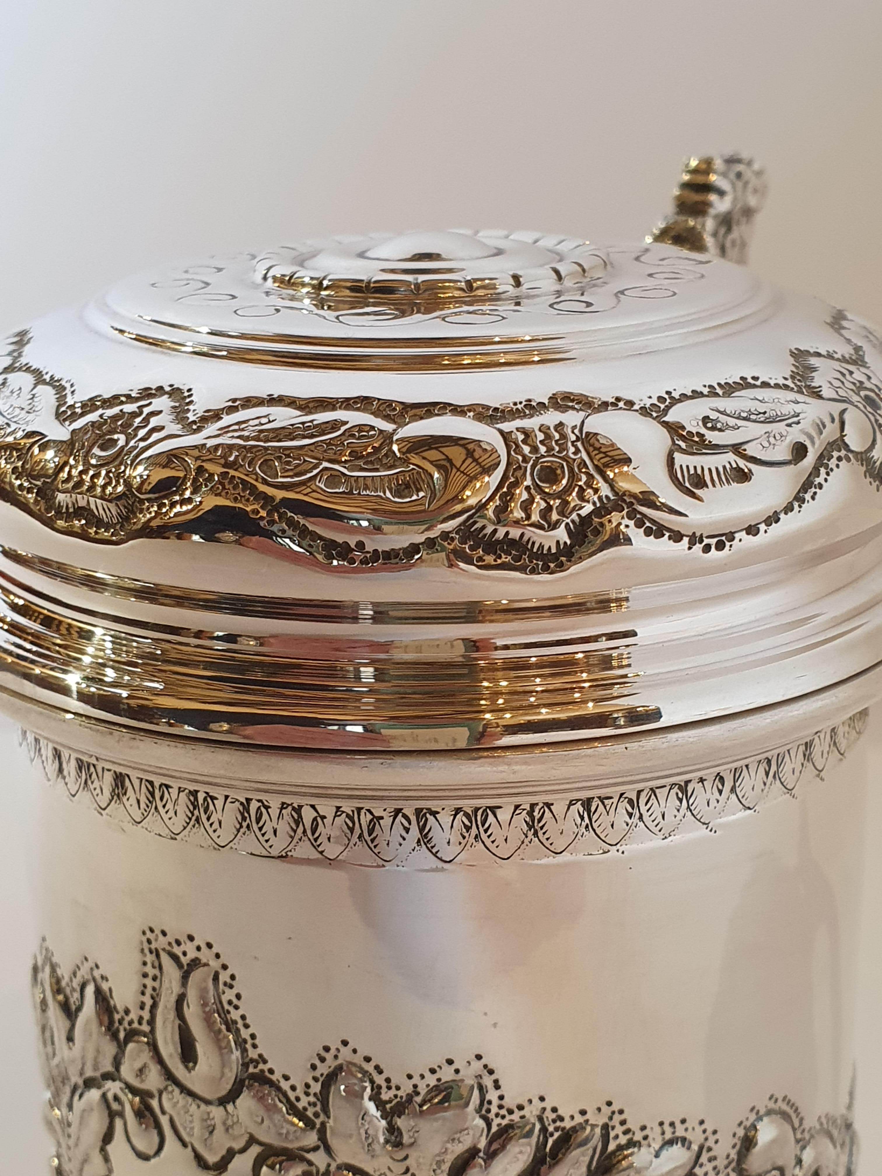 20th Century Silver Tankard with Figural Lion Accents, Hungary, 1996 For Sale 1
