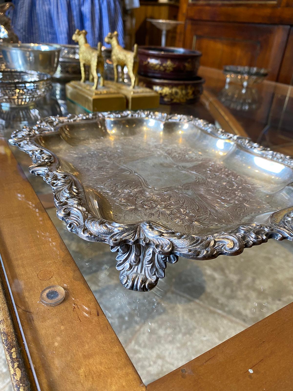 20th Century Silver plate Tray, Marked For Sale 4