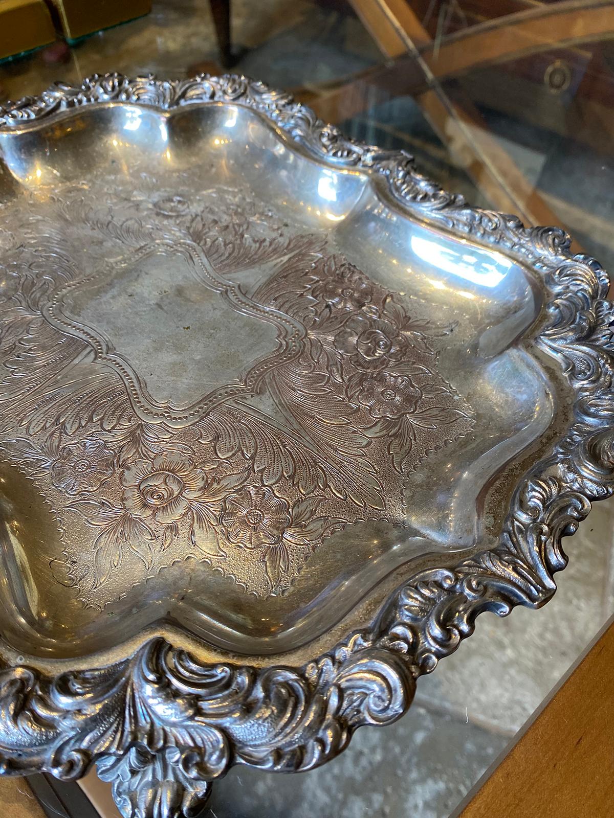 20th Century Silver plate Tray, Marked For Sale 5