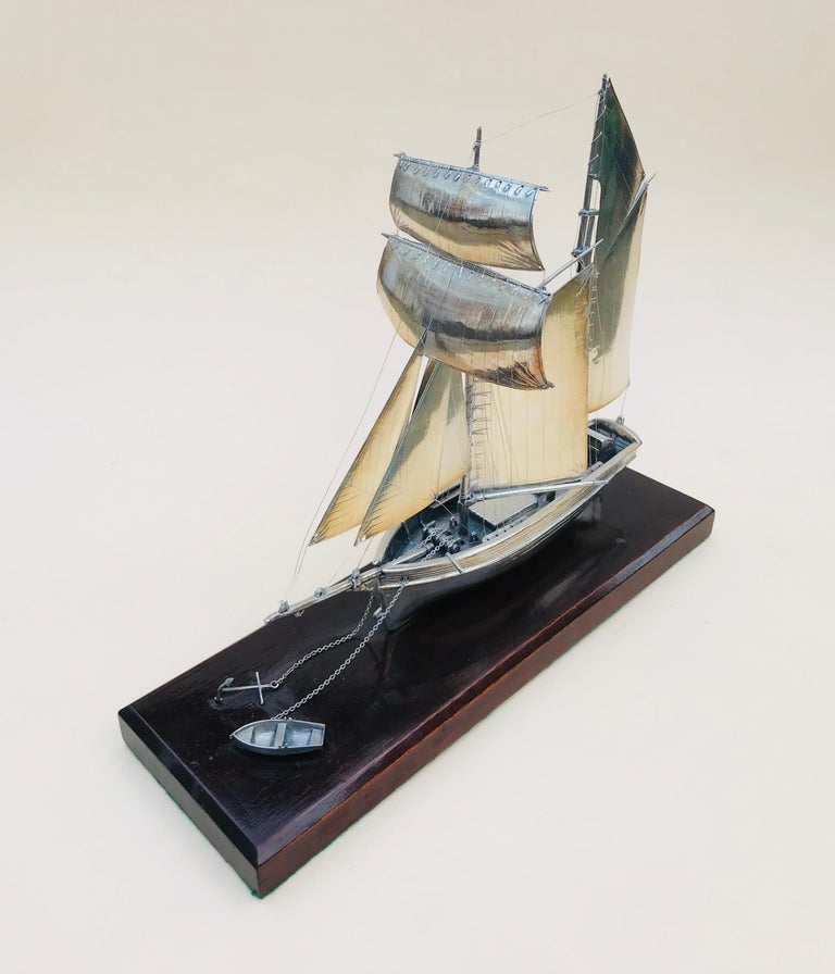 20th Century Silver Twin Masted Yacht, Desk Ornament For Sale at 1stDibs