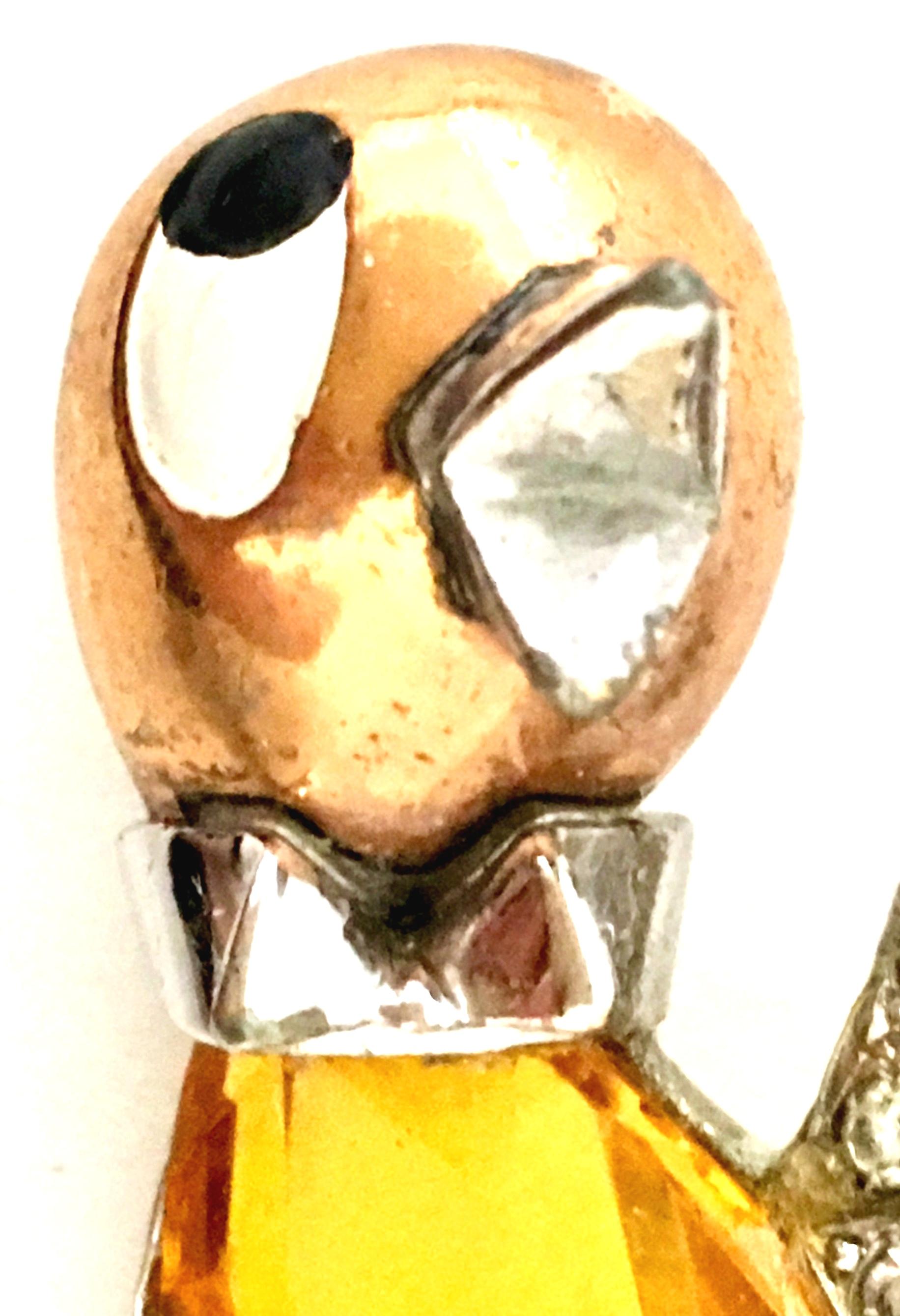 20th Century Silver Vermeil Art Glass & Enamel Singing Bird Brooch By, Boucher 7
