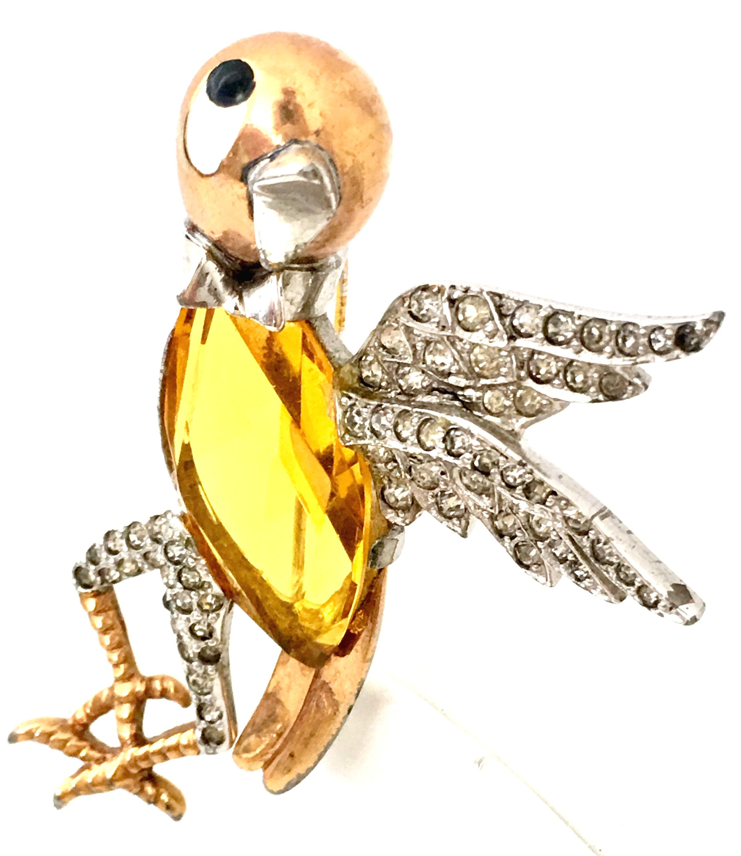 20th Century Silver Vermeil Art Glass & Enamel Singing Bird Brooch By, Boucher In Good Condition In West Palm Beach, FL
