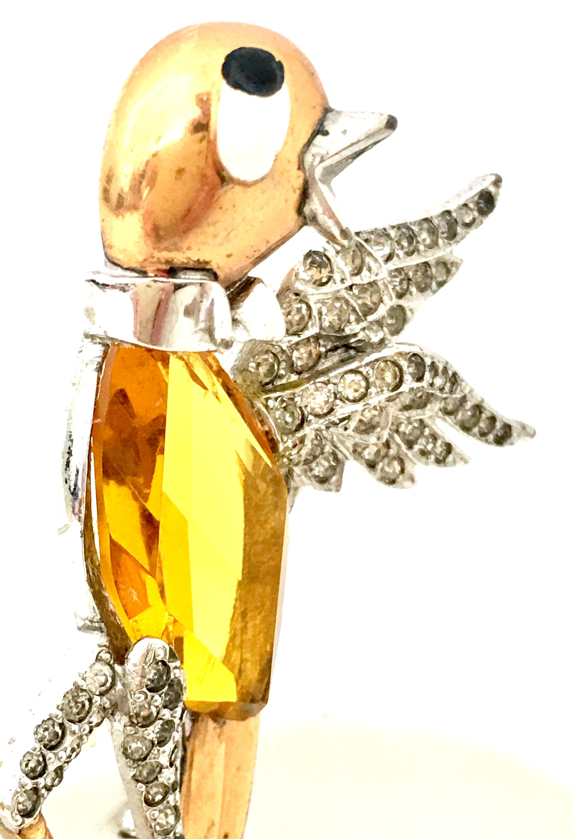 20th Century Silver Vermeil Art Glass & Enamel Singing Bird Brooch By, Boucher 3