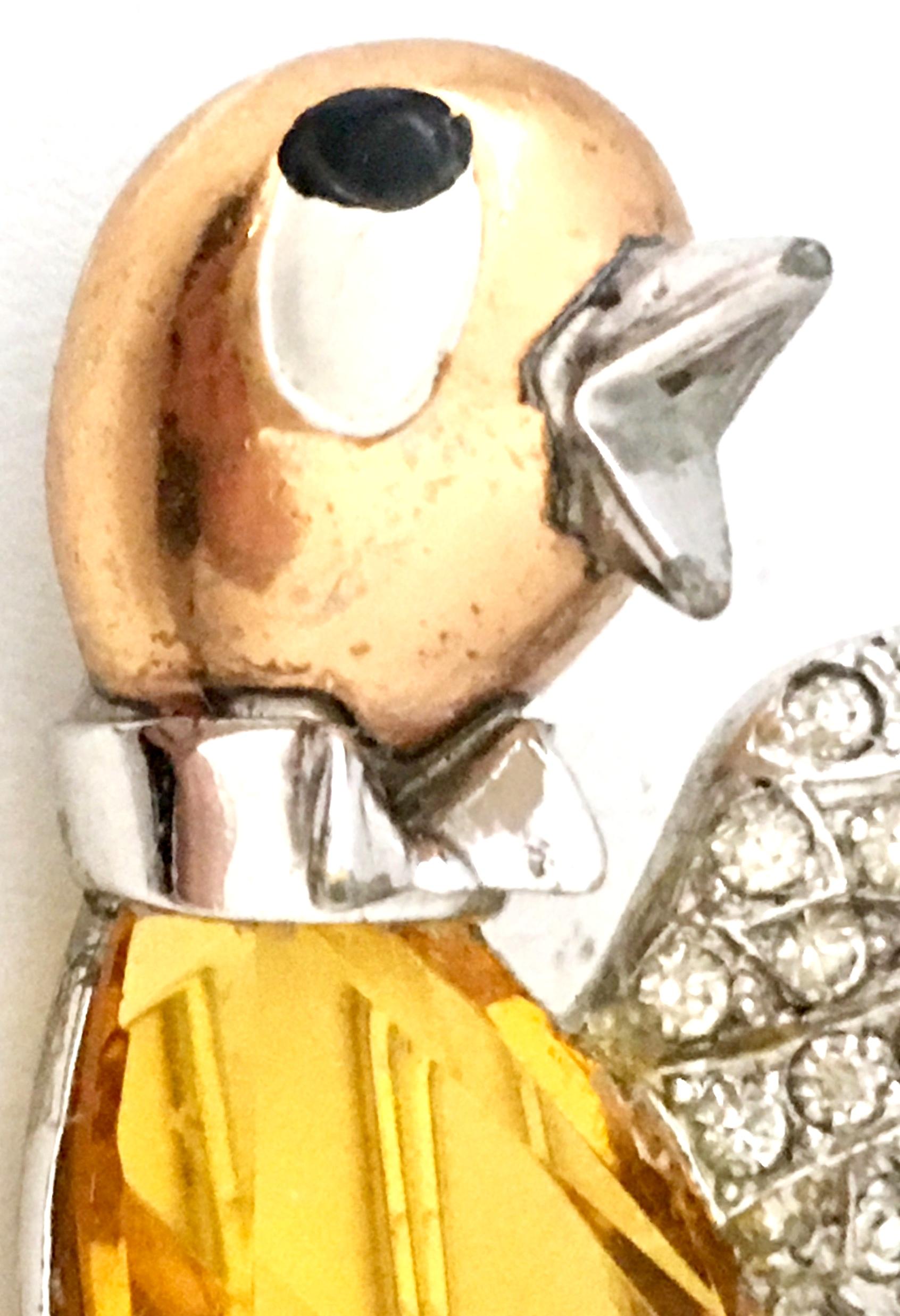 20th Century Silver Vermeil Art Glass & Enamel Singing Bird Brooch By, Boucher 8