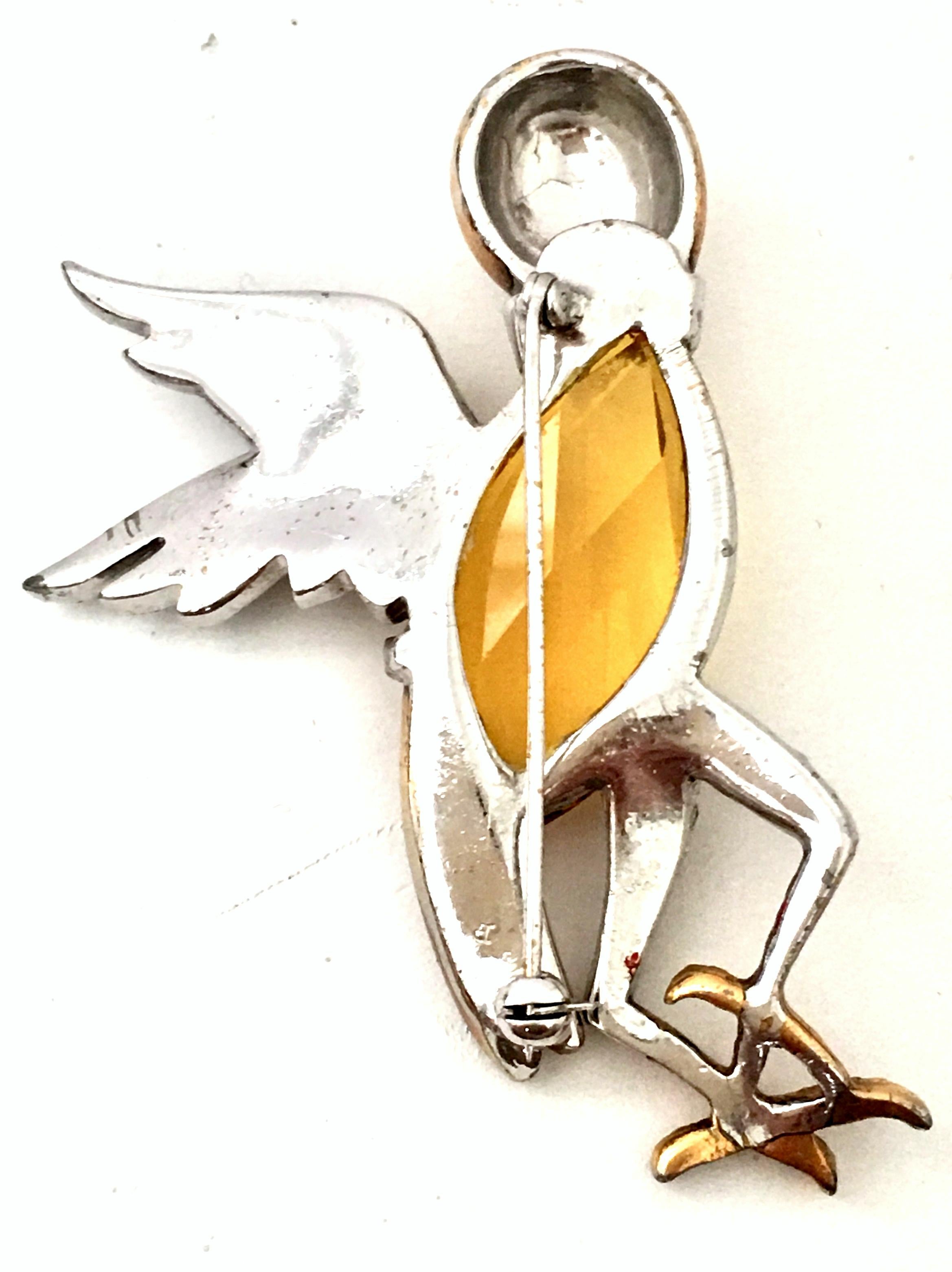 20th Century Silver Vermeil Art Glass & Enamel Singing Bird Brooch By, Boucher 9