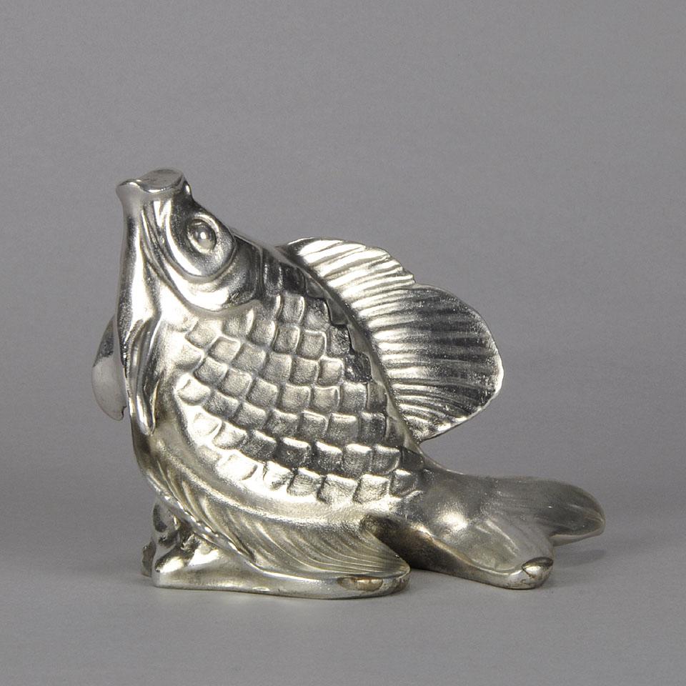 Art Deco 20th Century Silverd Bronze Sculpture Entitled Leaping Fish by É M Sandoz For Sale
