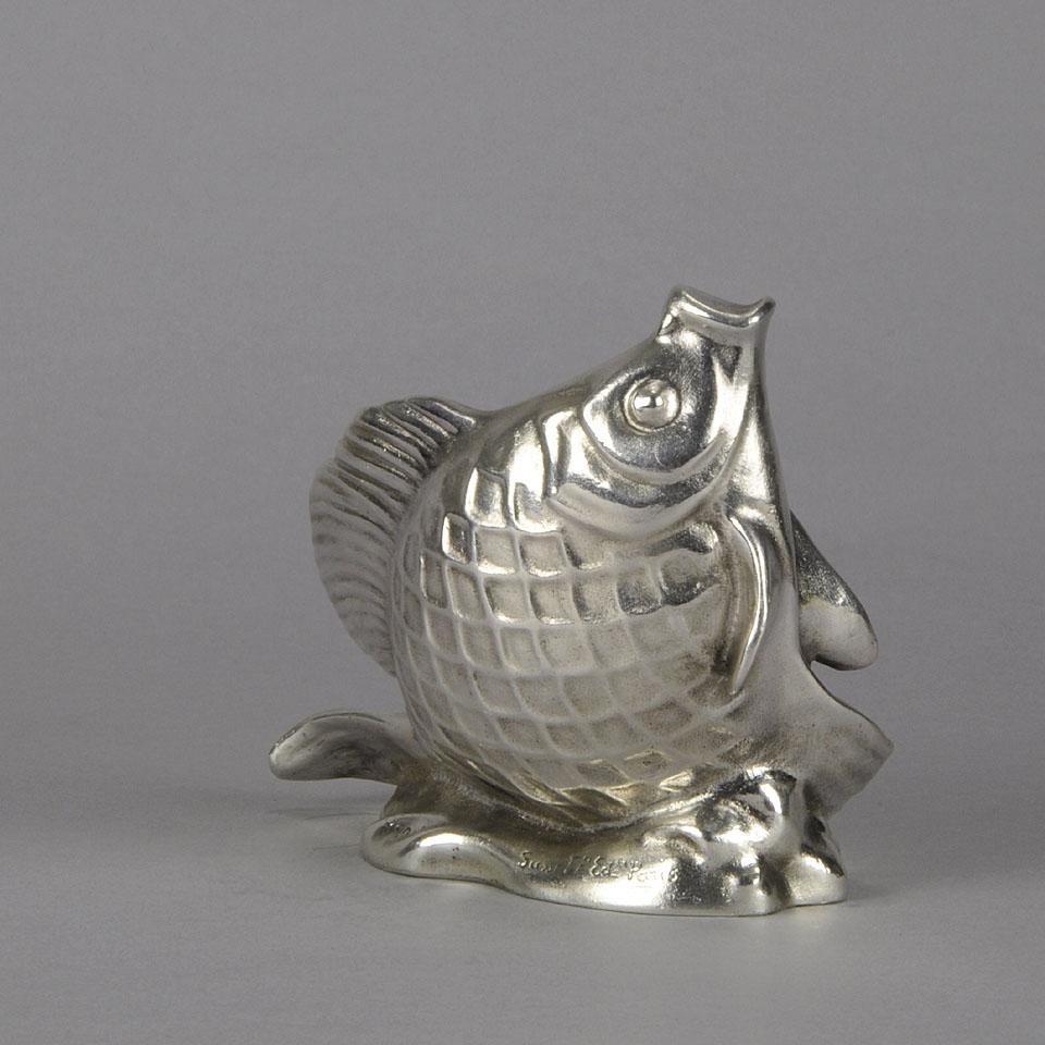 20th Century Silverd Bronze Sculpture Entitled Leaping Fish by É M Sandoz In Excellent Condition For Sale In London, GB