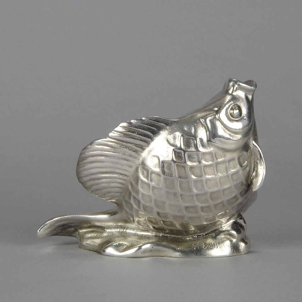 Early 20th Century 20th Century Silverd Bronze Sculpture Entitled Leaping Fish by É M Sandoz For Sale