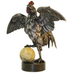 20th Century Silvered and Electrified French Bronze Study of Cockerel circa 1930