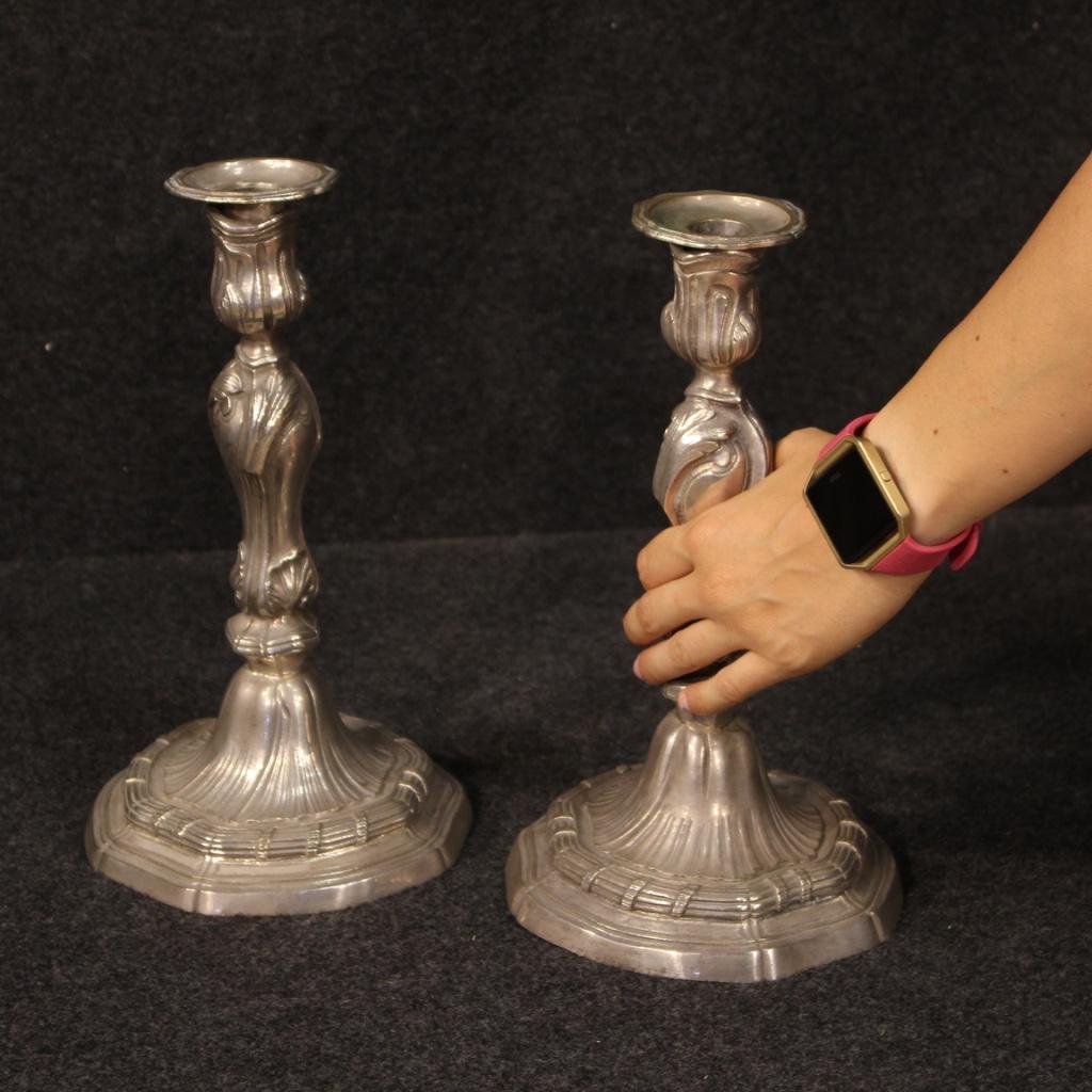Pair of 20th Century Silvered Metal Italian Candelabras, 1950 For Sale 9