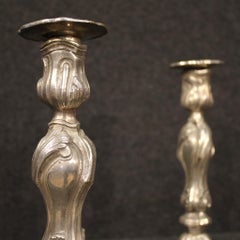 Pair of 20th Century Silvered Metal Italian Candelabras, 1950
