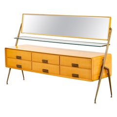 Vintage 20th Century Silvio Cavatorta Commode with 6 Drawers and Swinging Mirror, 50s