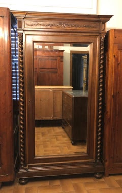 20th Century Single Italian Door Wardrobe in Solid Walnut with External Mirror