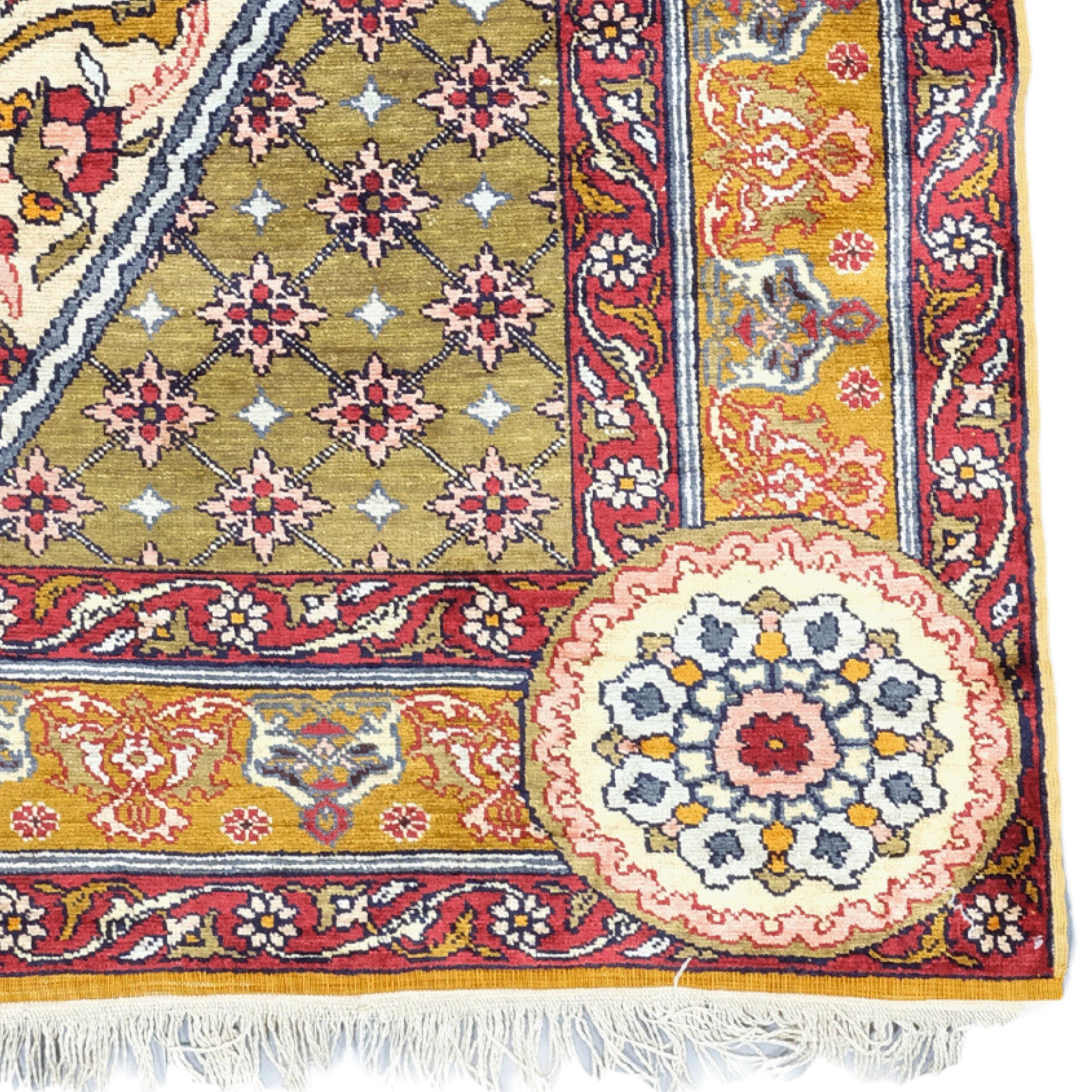 20th Century Sivas Silk Rug, Vintage Turkish Rug, Silk Rug, Antique Turkish Rug For Sale 2