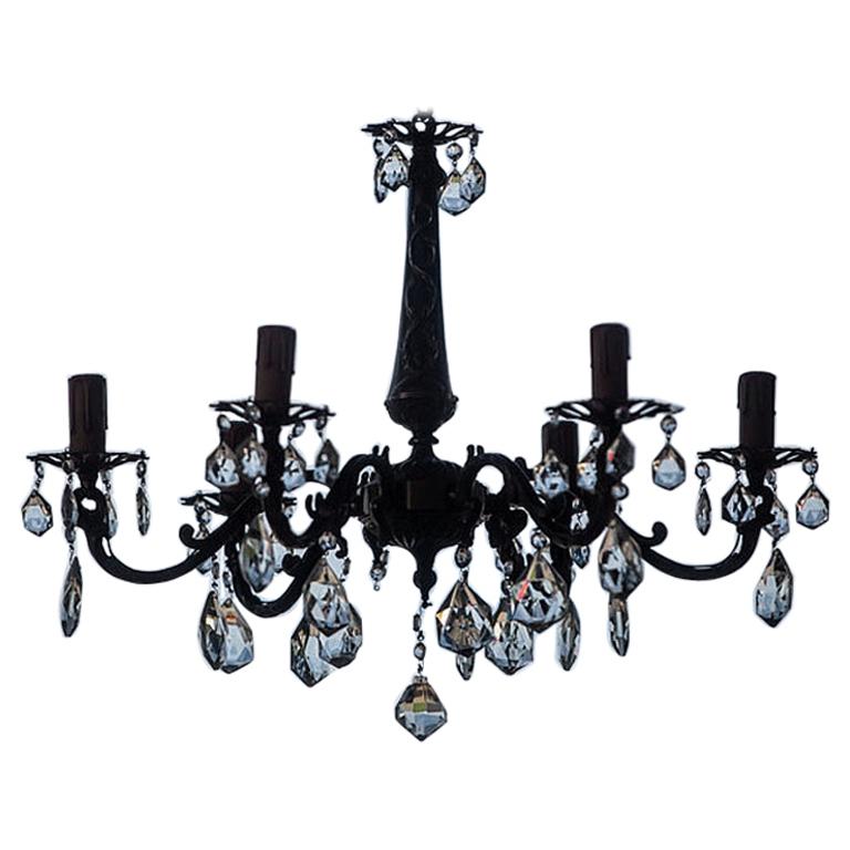 20th Century Six-Arm Chandelier with Crystals For Sale