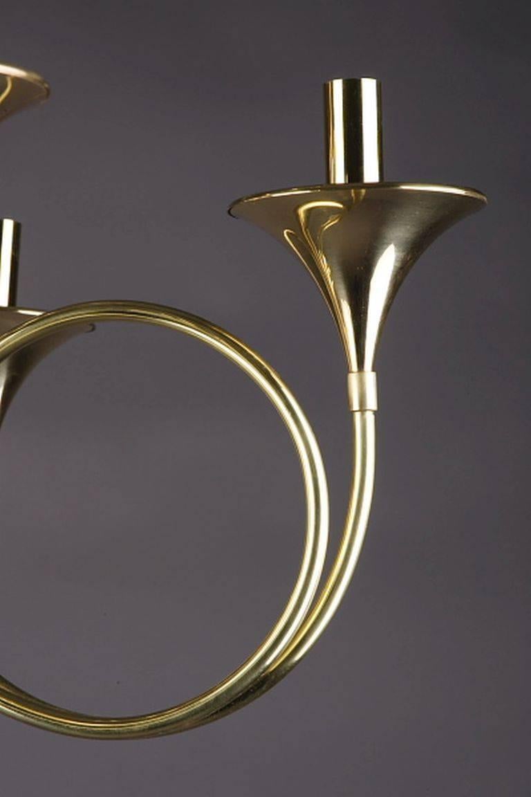 20th Century Six Hunting Horns Ceiling Candelabrum For Sale 2