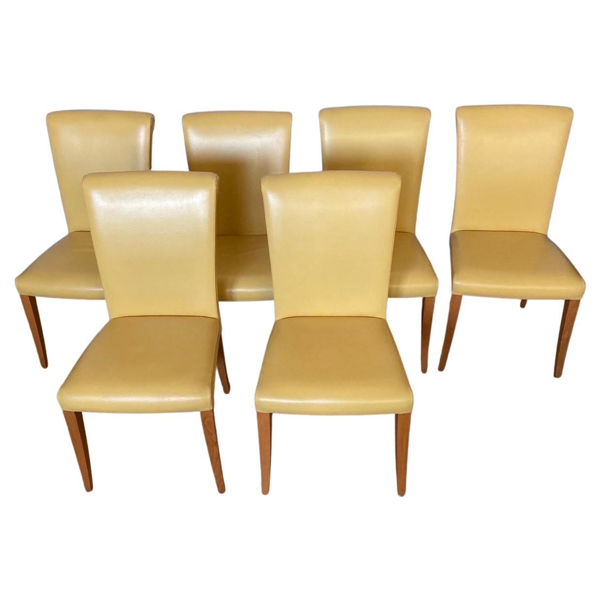 20th Century Six Italian Dining Chairs Vittoria Yellow Leather by Poltrona Frau For Sale