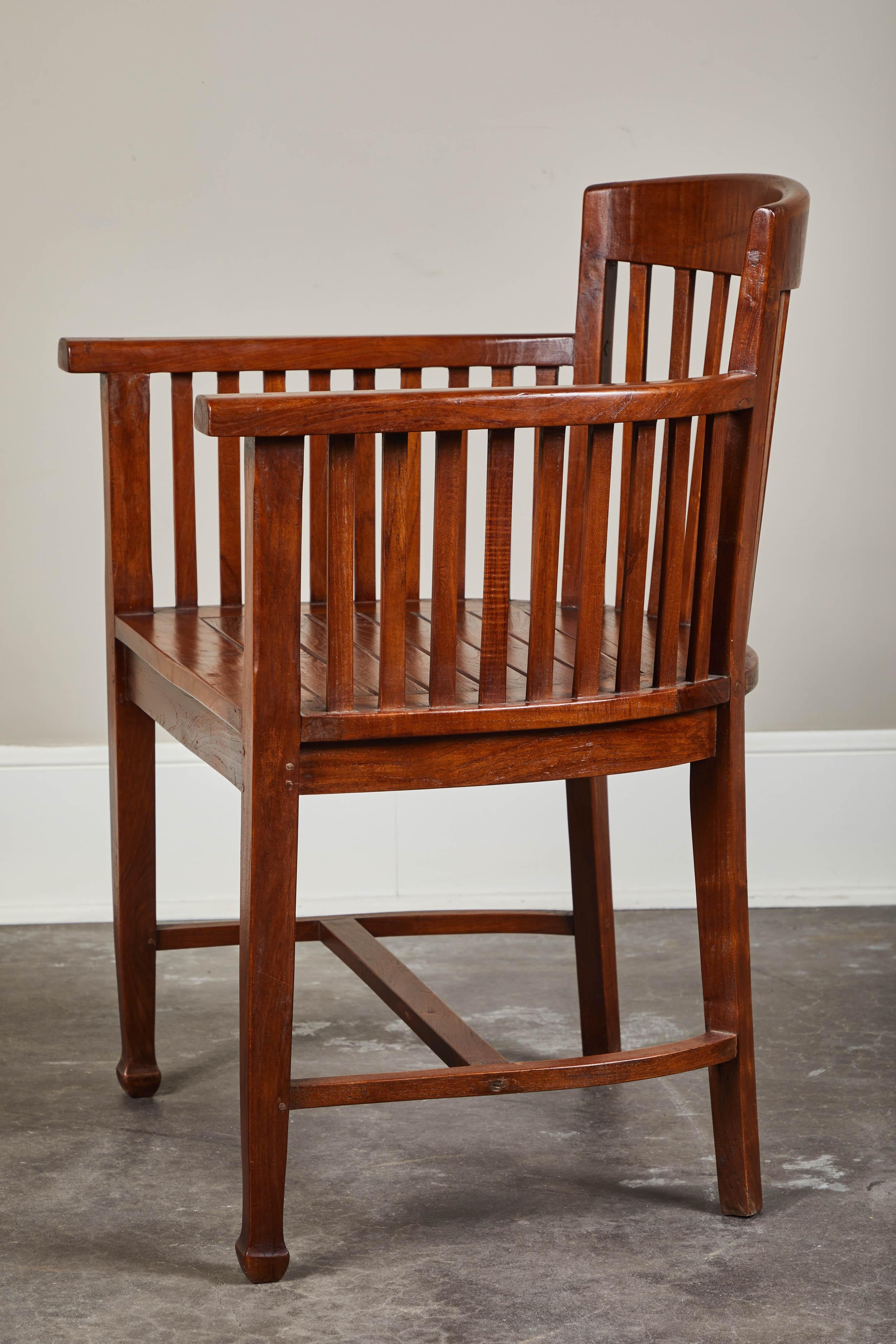 20th Century Slatted Round Back Indonesian Armchair In Good Condition In Pasadena, CA