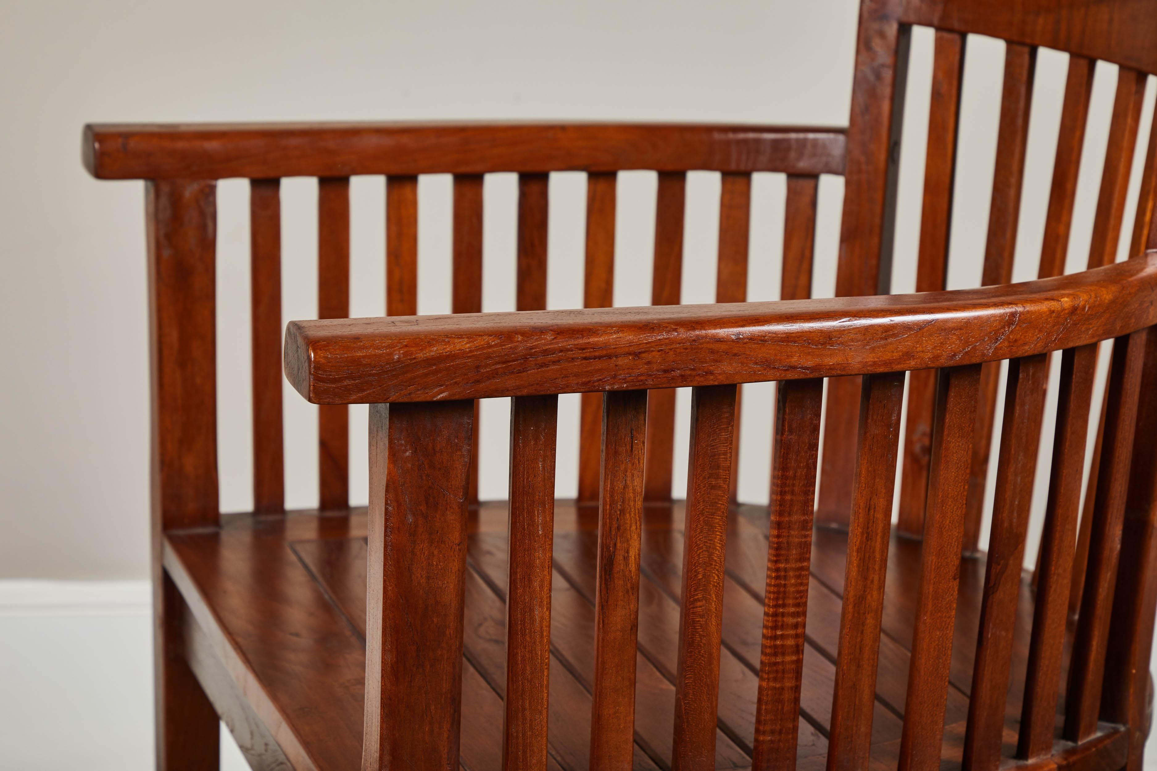 Teak 20th Century Slatted Round Back Indonesian Armchair