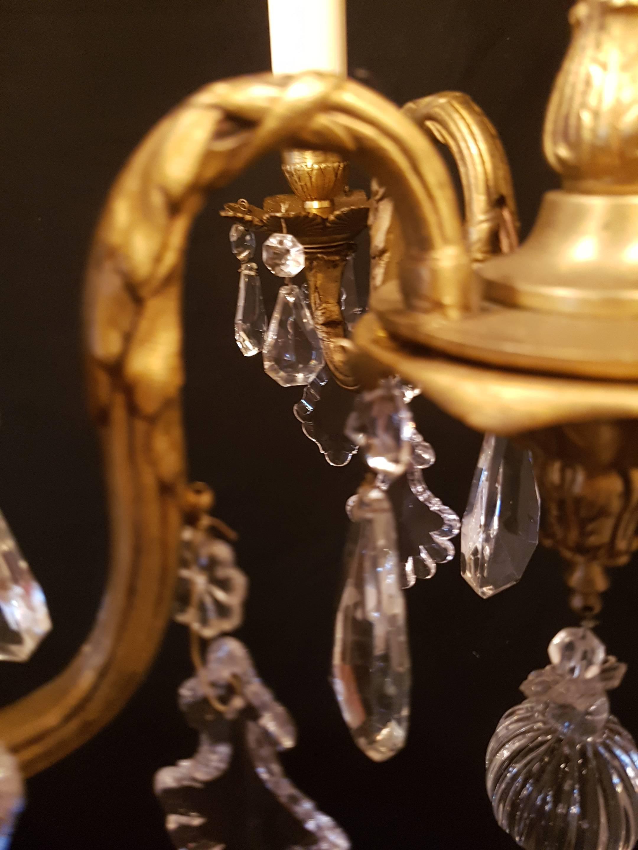 20th Century Small Bronze and Crystal Chandelier For Sale 5
