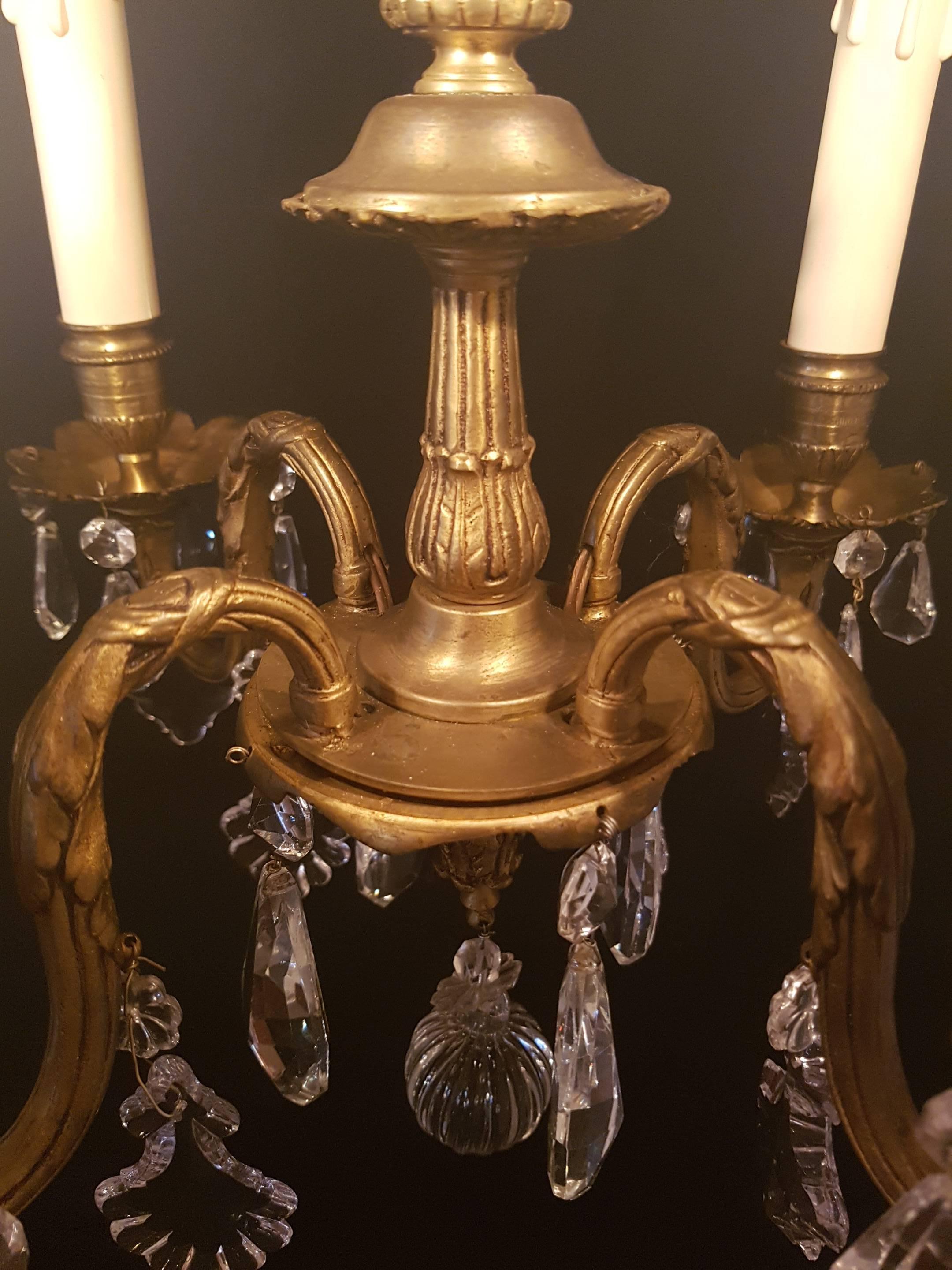 20th Century Small Bronze and Crystal Chandelier For Sale 6